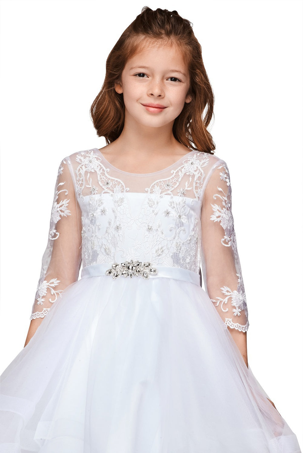 Flower Girl Dresses Beaded A Line Tea Length Flower Girl Dress White