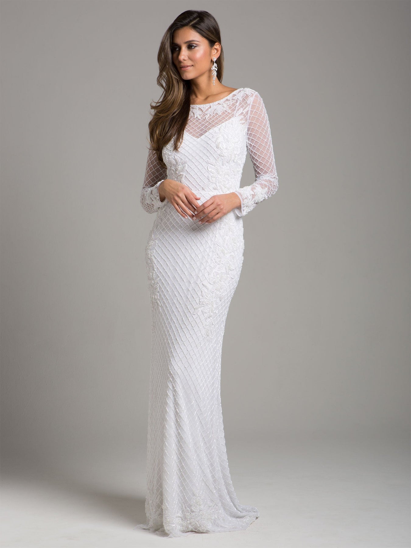 Wedding Dresses Long Sleeve Beaded Bridal Wedding Dress Ivory