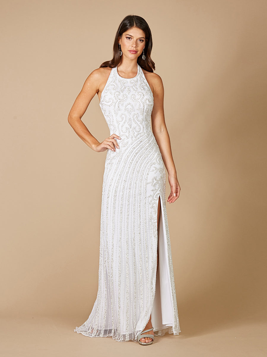 Wedding Dresses Long Fitted Bridal Slit Beaded Wedding Dress White