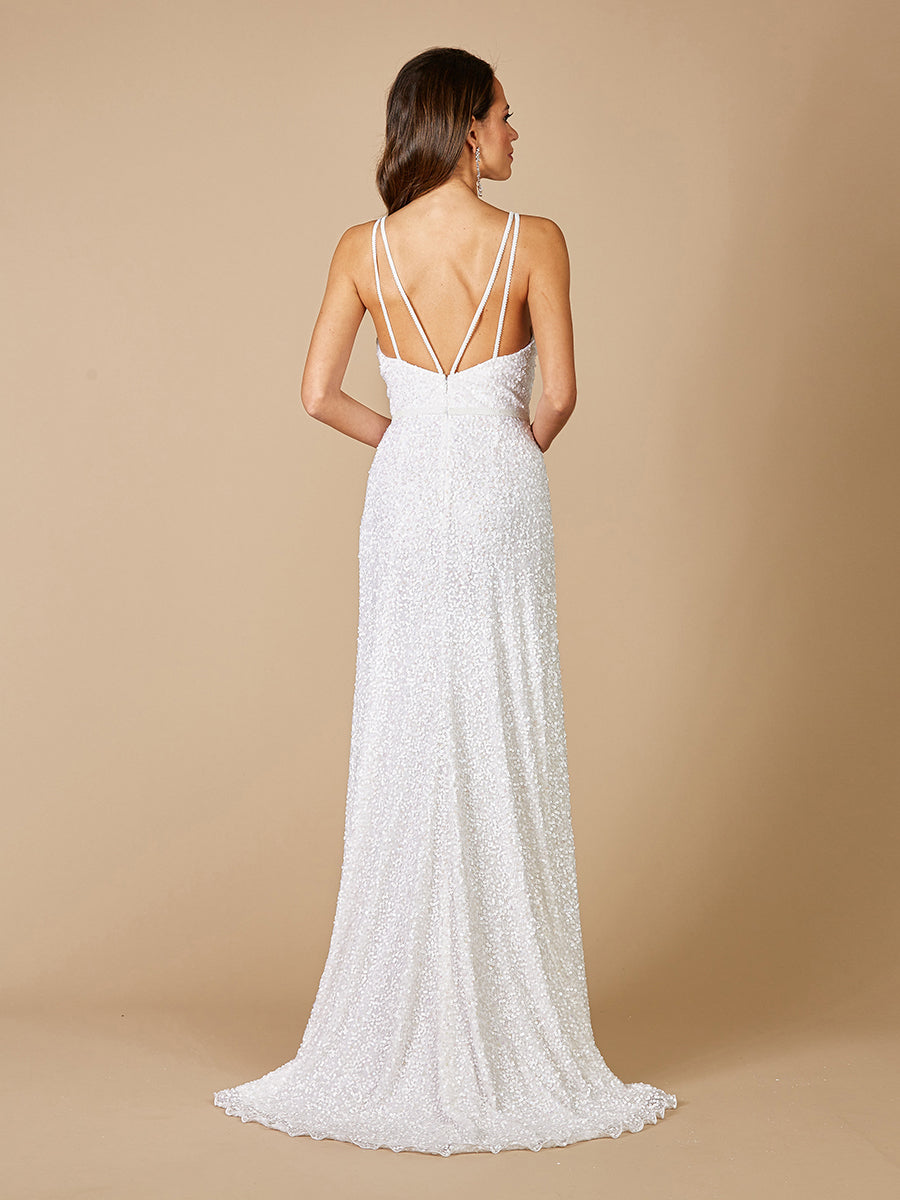 Wedding Dresses Long Beaded Slit Wedding Dress Ivory