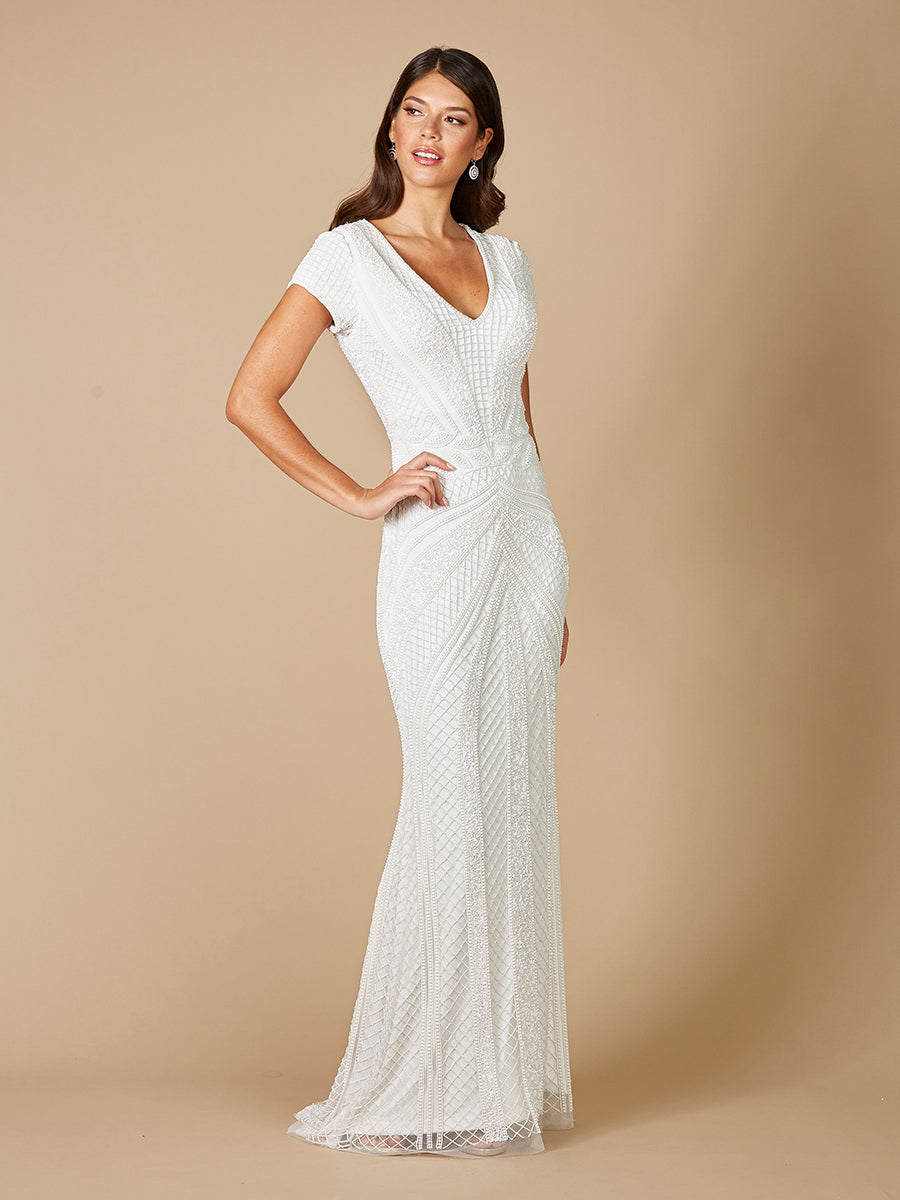 Wedding Dresses Fitted Long Bridal Beaded Wedding Dress Ivory
