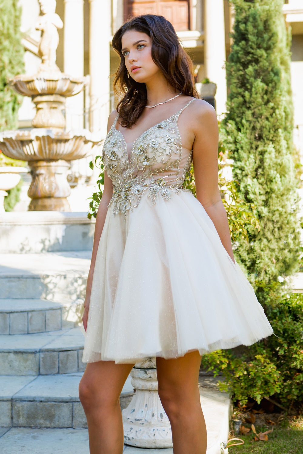 Cocktail Dresses Mini Lace Short A Line Homecoming Cocktail Dress Cinderella Couture 5112J Champagne