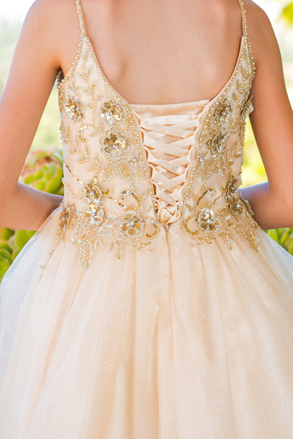 Champagne Illusion Neck Short Sparkly Tulle Special Occasion Dress with Beaded Floral Bodice Cinderella Couture 5112