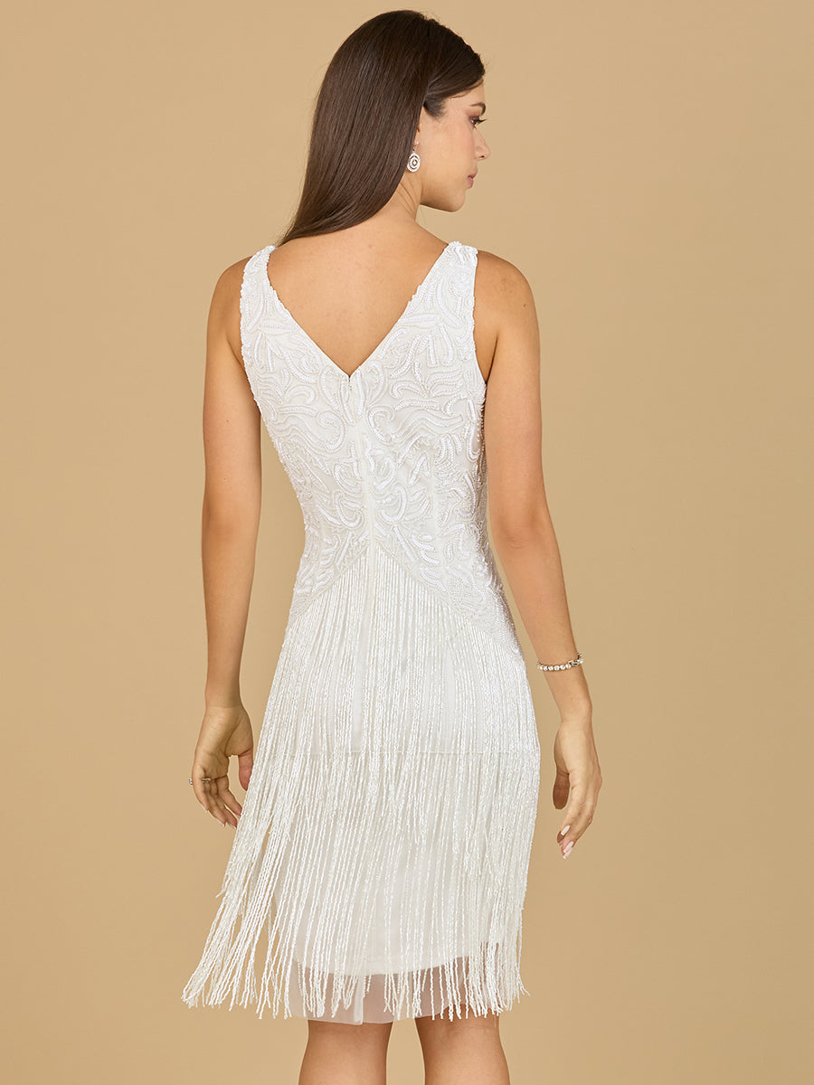 Cocktail Dresses Short Beaded Fringe Cocktail Dress Ivory
