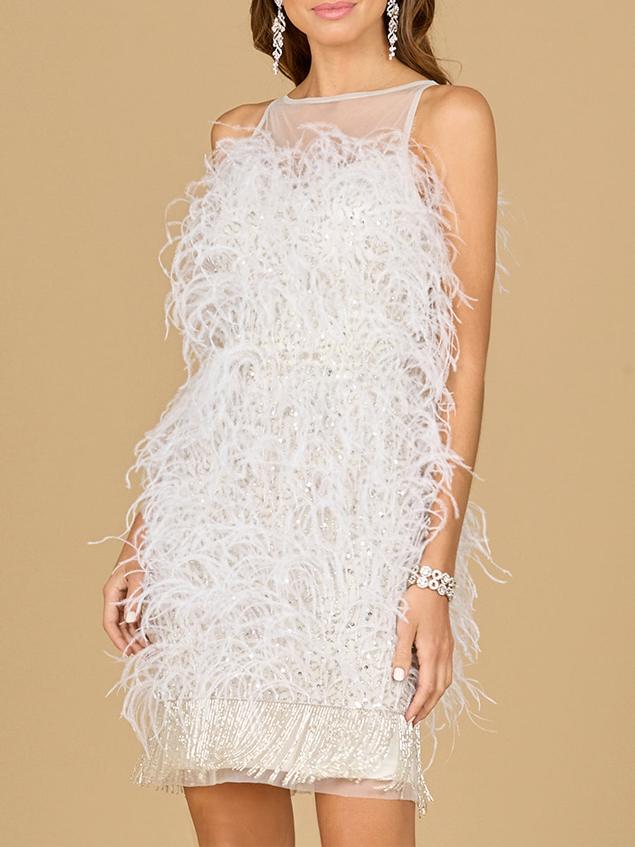 Wedding Dresses Fitted Wedding Short Feather Dress Ivory