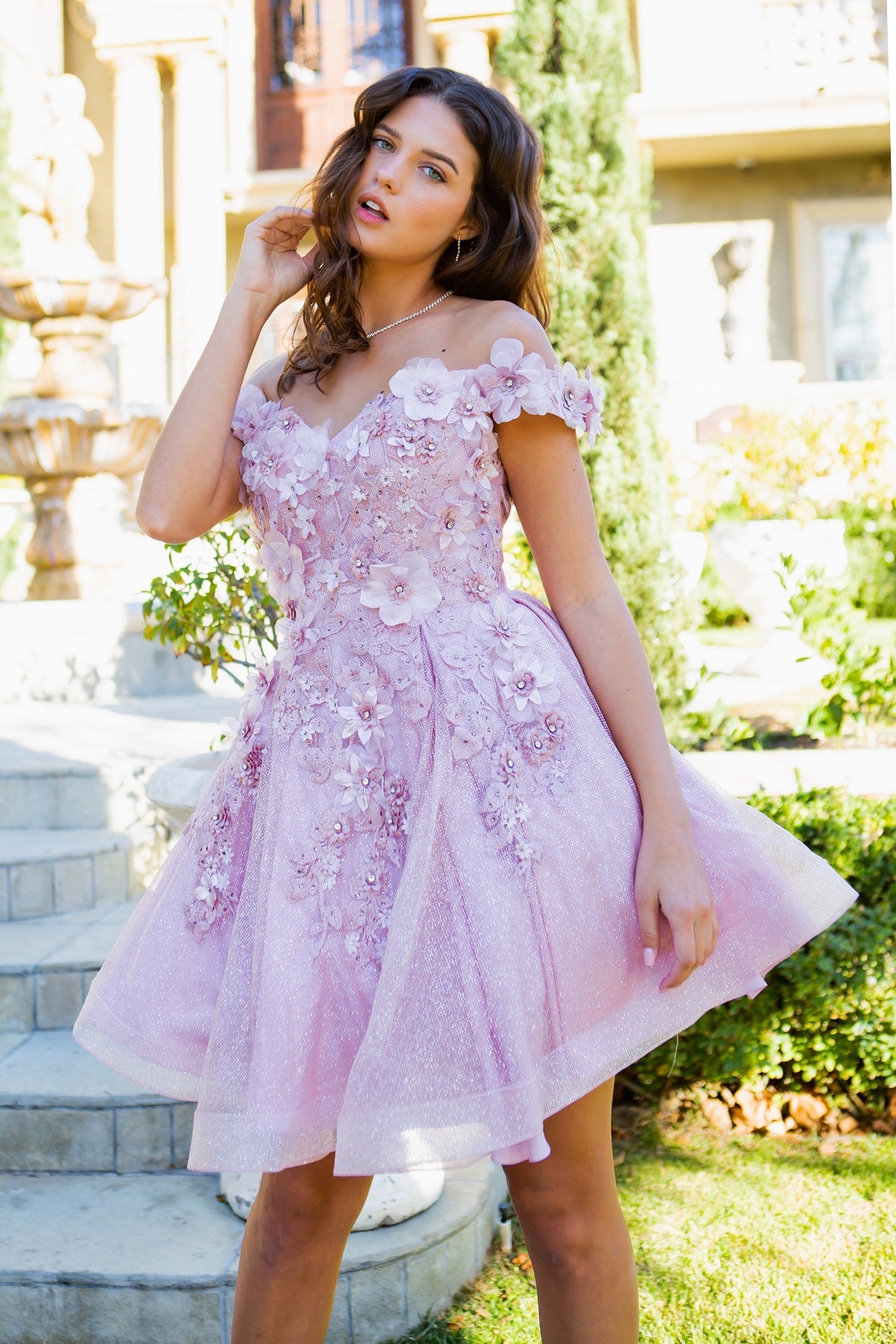 Cocktail Dresses 3D Floral Short Glitter Corset Mini Cocktail Dress Cinderella Couture 5120J Dusty Rose