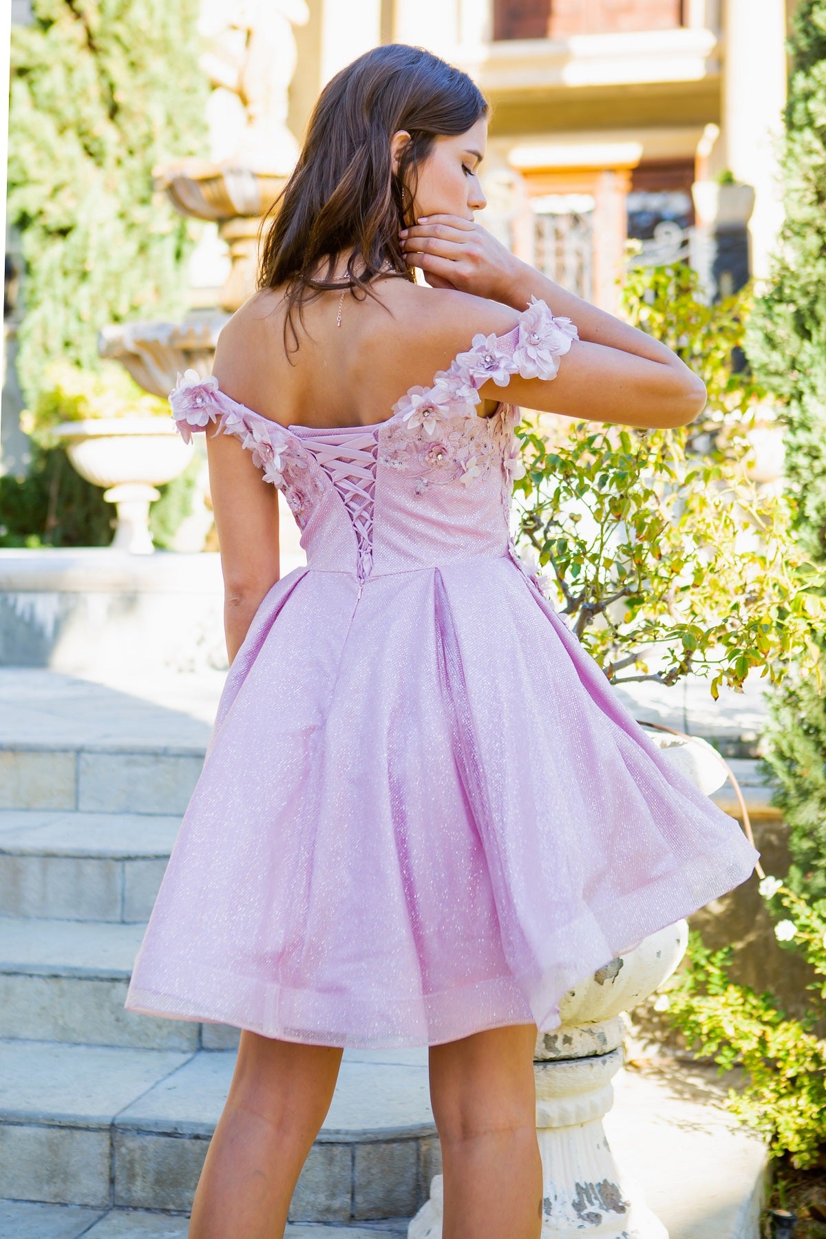 Cocktail Dresses 3D Floral Short Glitter Corset Mini Cocktail Dress Cinderella Couture 5120J Dusty Rose