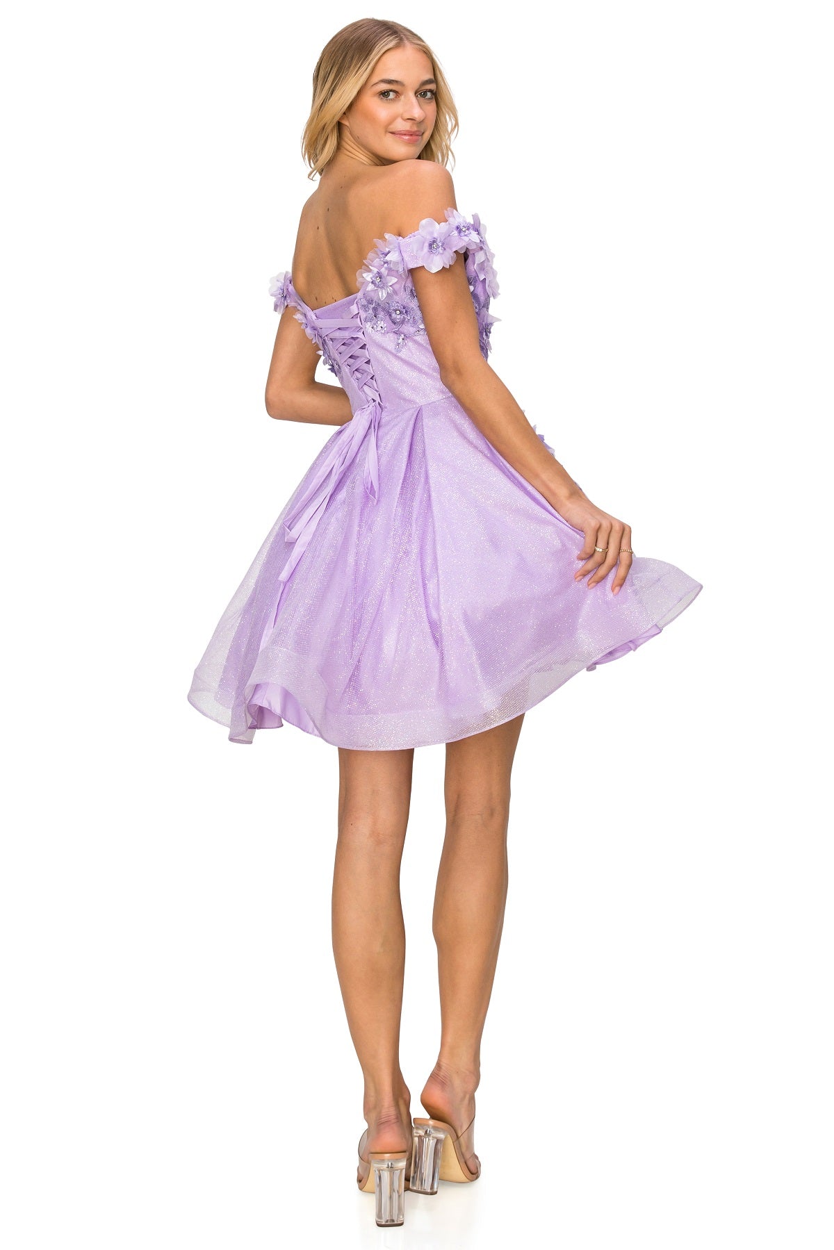 Cocktail Dresses 3D Floral Short Glitter Corset Mini Cocktail Dress Cinderella Couture 5120J Lilac
