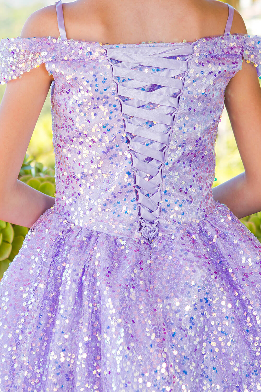 Lilac Off the Shoulder Knee Length Sequin Party Dress with Corset Back Cinderella Couture 5122