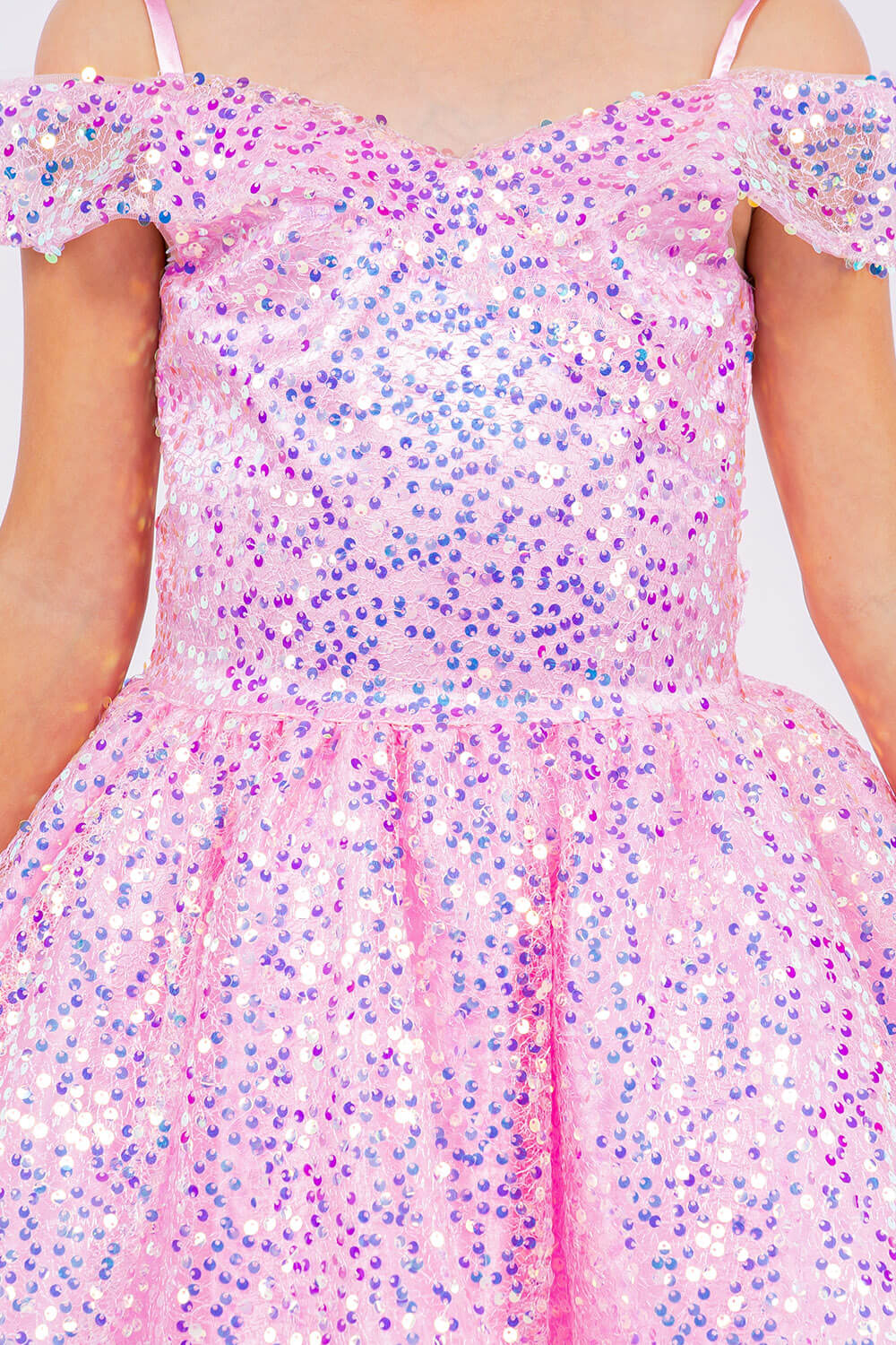 Pink Off the Shoulder Knee Length Sequin Party Dress with Corset Back Cinderella Couture 5122