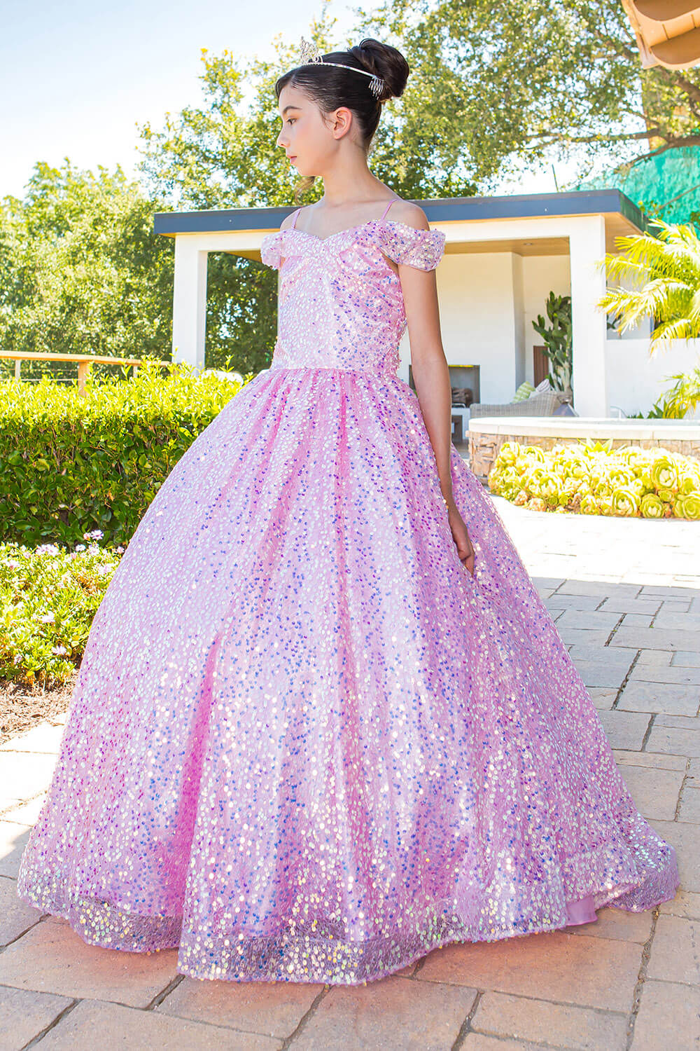 Pink Sweetheart Floor Length Glitter Tulle Quince Ball Gown Cinderella Couture 5123