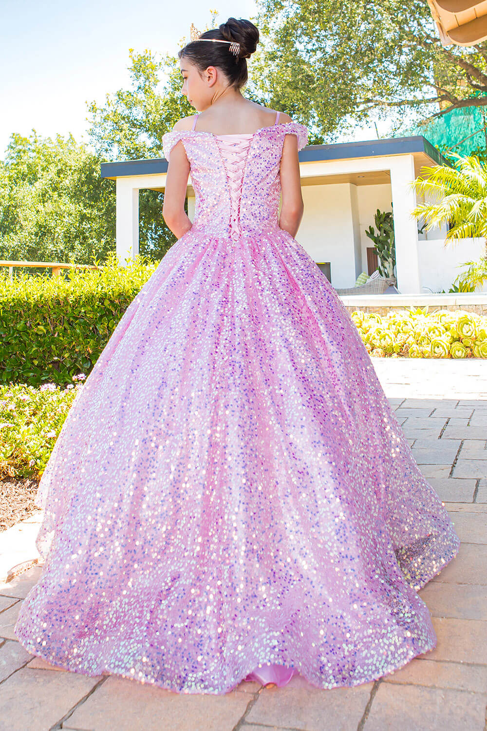 Pink Sweetheart Floor Length Glitter Tulle Quince Ball Gown Cinderella Couture 5123