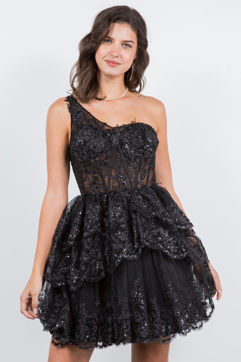 Cocktail Dresses Short Glitter Corset Mini Cocktail Dress Cinderella Couture 5132J Black