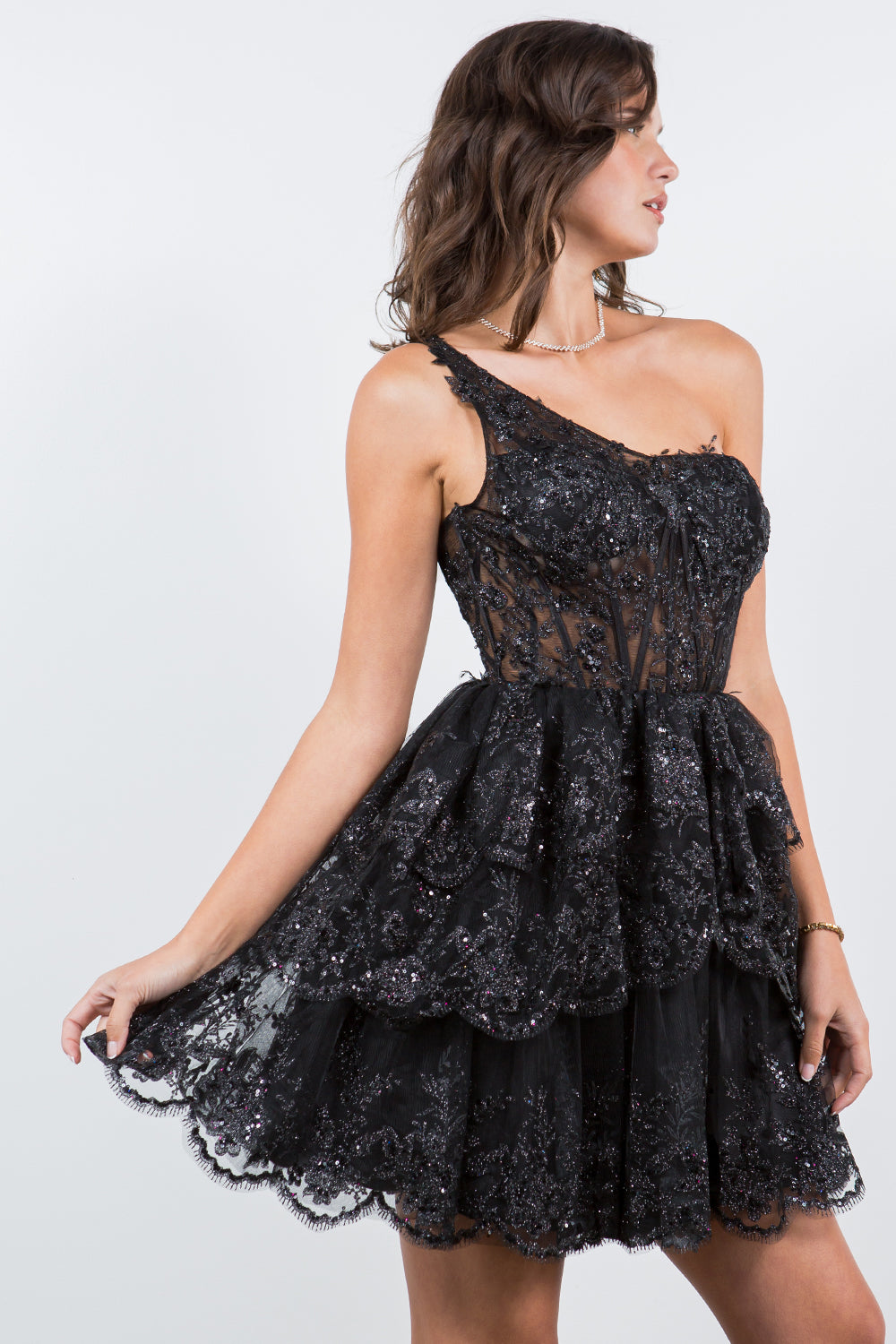 Cocktail Dresses Short Glitter Corset Mini Cocktail Dress Cinderella Couture 5132J Black