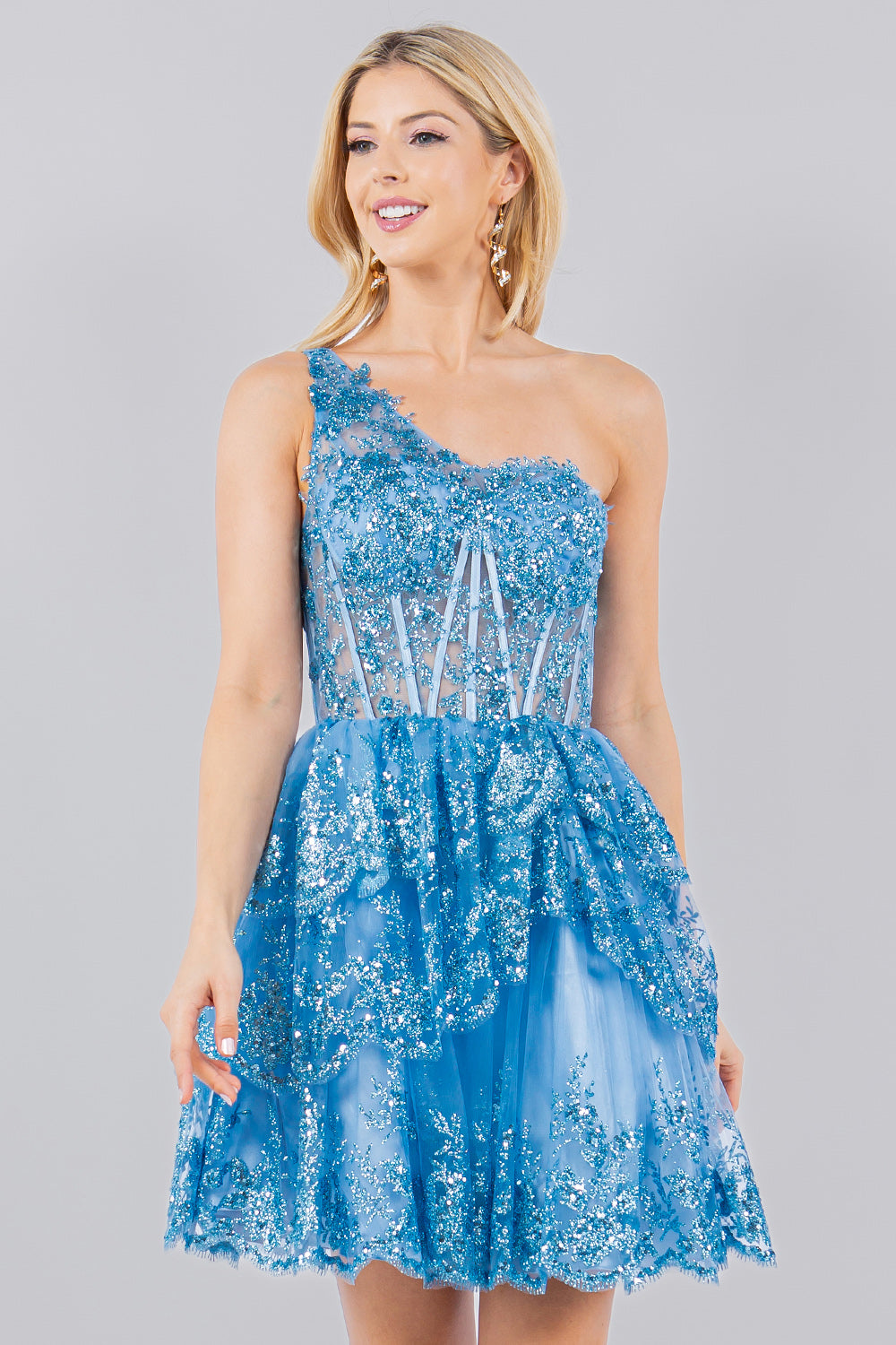 Cocktail Dresses Short Glitter Corset Mini Cocktail Dress Cinderella Couture 5132J Blue