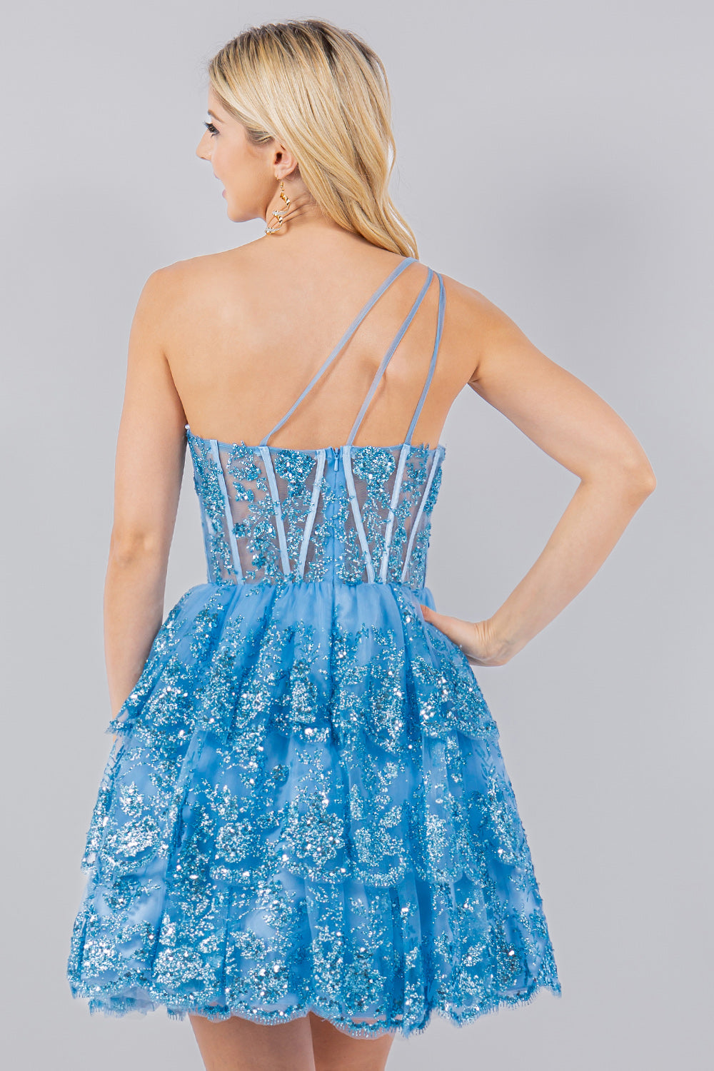 Cocktail Dresses Short Glitter Corset Mini Cocktail Dress Cinderella Couture 5132J Blue
