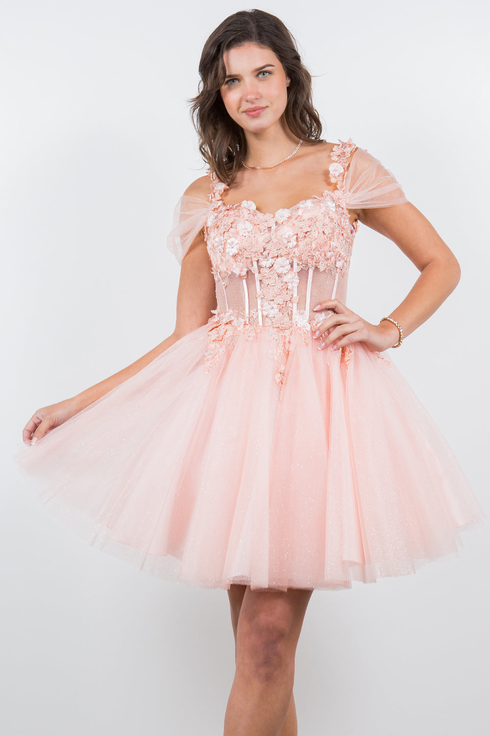 Cocktail Dresses 3D Floral Short Mini Cocktail Dress Cinderella Couture 5134J Blush