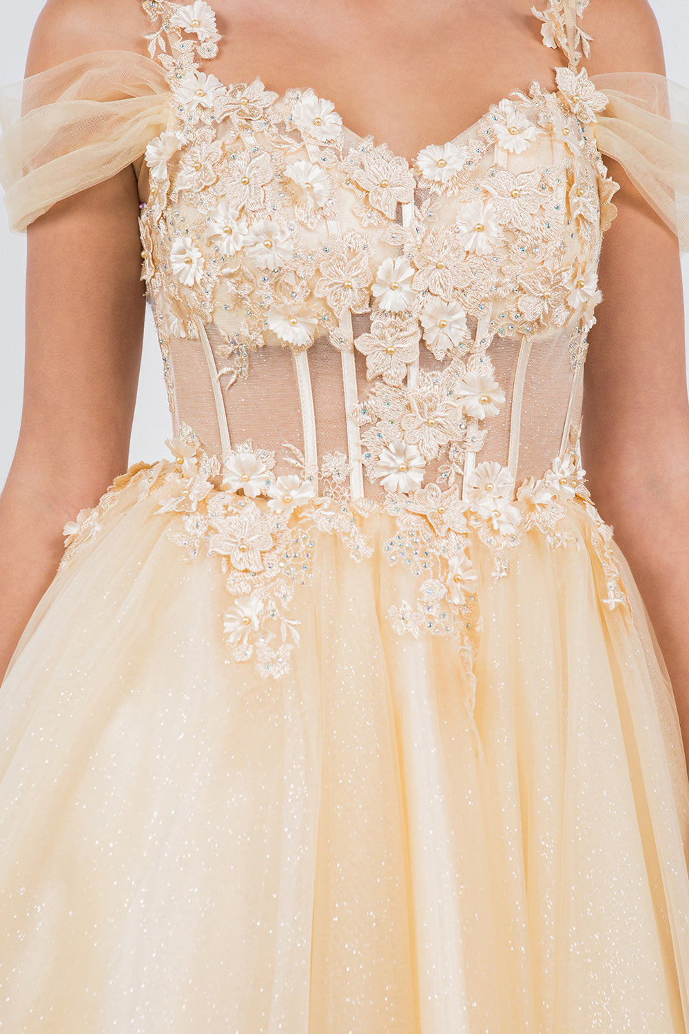 Cocktail Dresses 3D Floral Short Mini Cocktail Dress Cinderella Couture 5134J Champagne