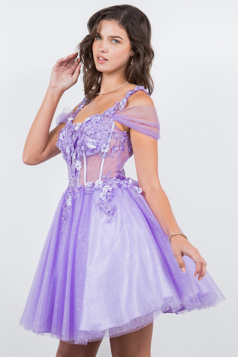 Cocktail Dresses 3D Floral Short Mini Cocktail Dress Cinderella Couture 5134J Lavendar