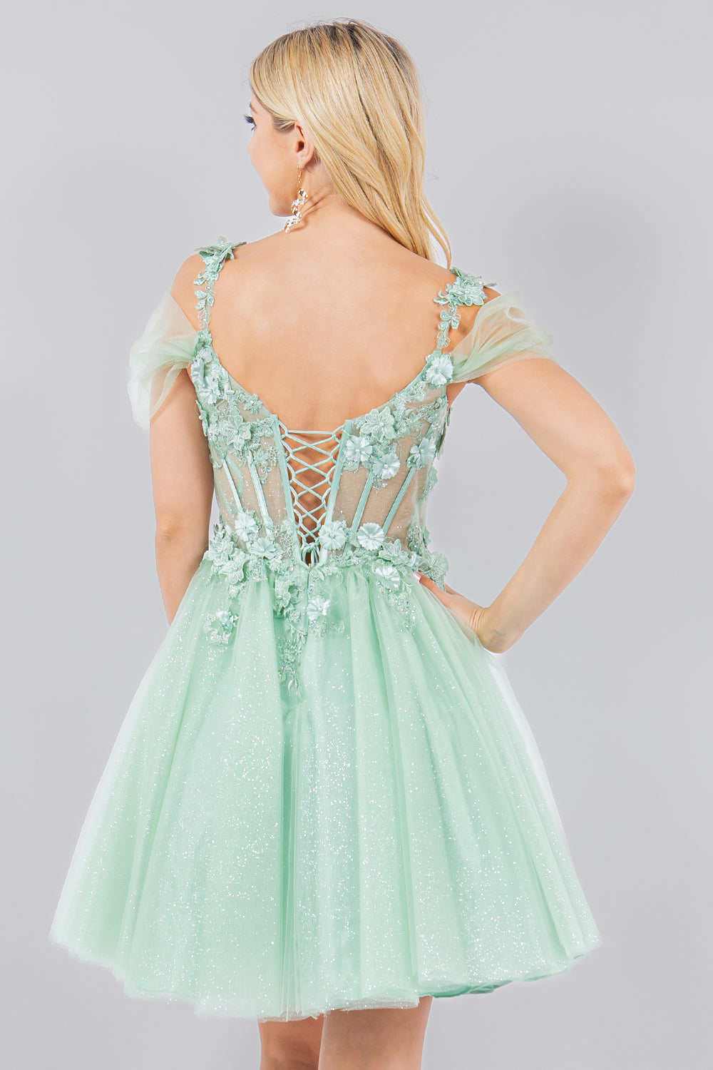 Cocktail Dresses 3D Floral Short Mini Cocktail Dress Cinderella Couture 5134J Sage
