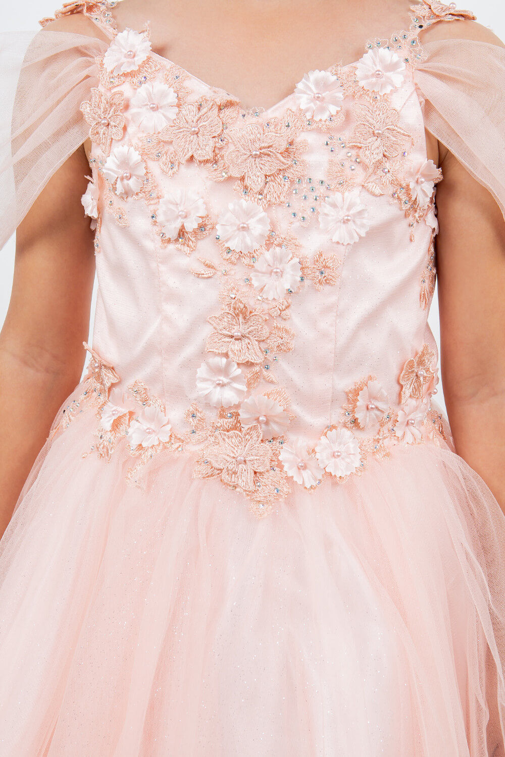 Blush Sweetheart Neck Knee Length Glitter Tulle Special Occasion Dress with 3D Floral Corset Bodice Cinderella Couture 5134