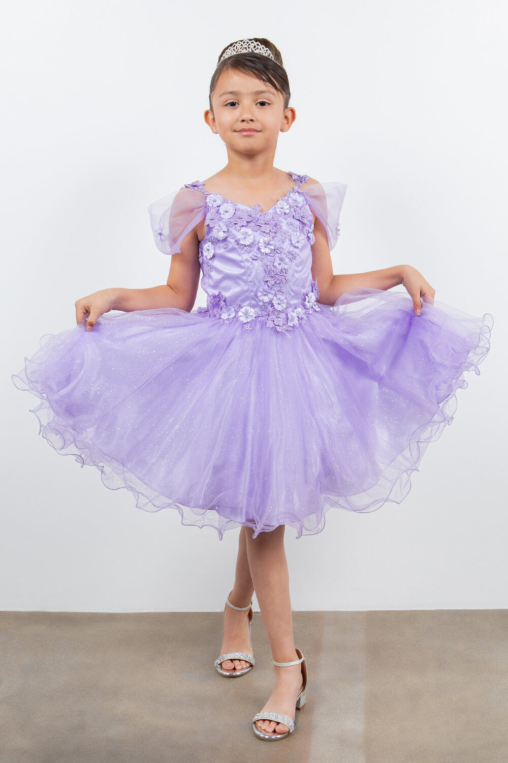 Lavendar Sweetheart Neck Knee Length Glitter Tulle Special Occasion Dress with 3D Floral Corset Bodice Cinderella Couture 5134