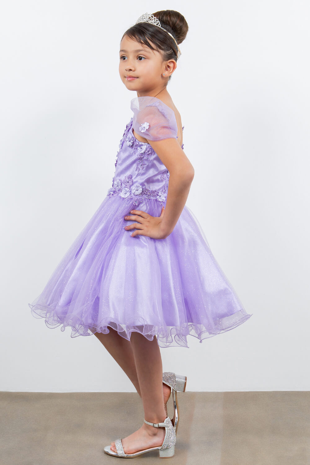 Lavendar Sweetheart Neck Knee Length Glitter Tulle Special Occasion Dress with 3D Floral Corset Bodice Cinderella Couture 5134