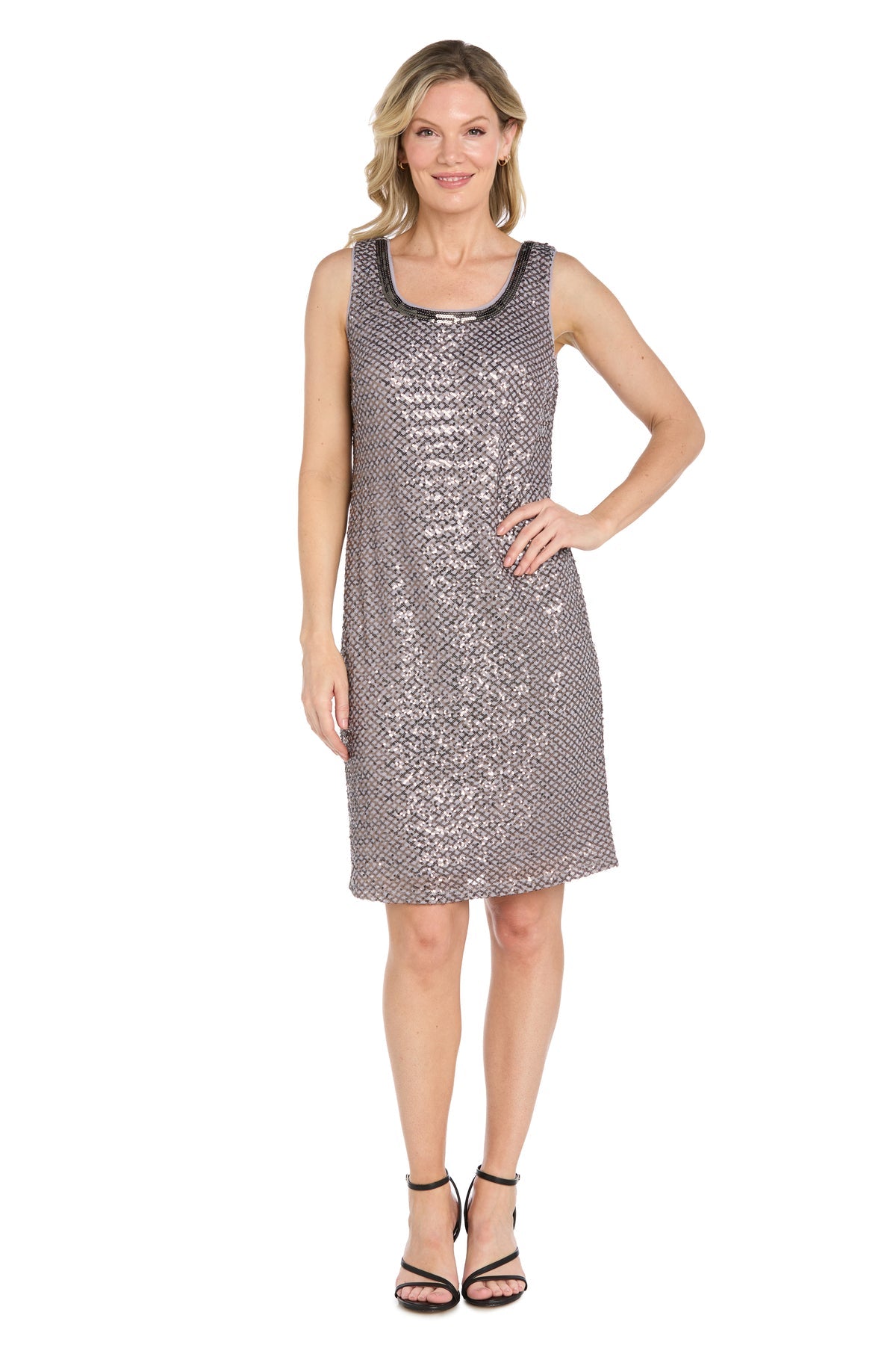 Square Neck Short Sequin Cocktail Dress with Jacket by Morgan & Co 5134 in Orchid