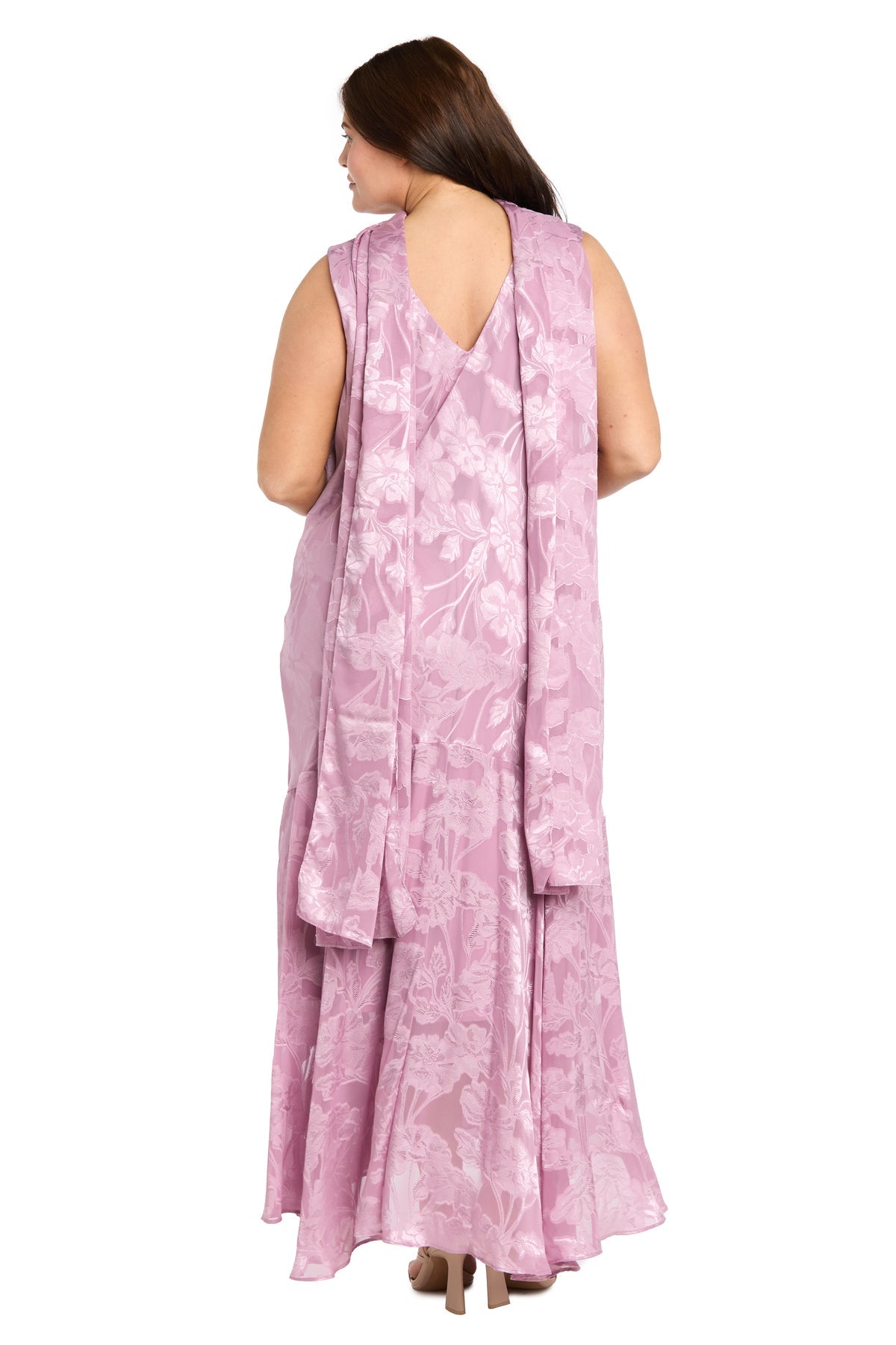 Cowl Neck Tea-Length Floral Chiffon Formal A-Line Plus Size Dress R&M Richards 5135W