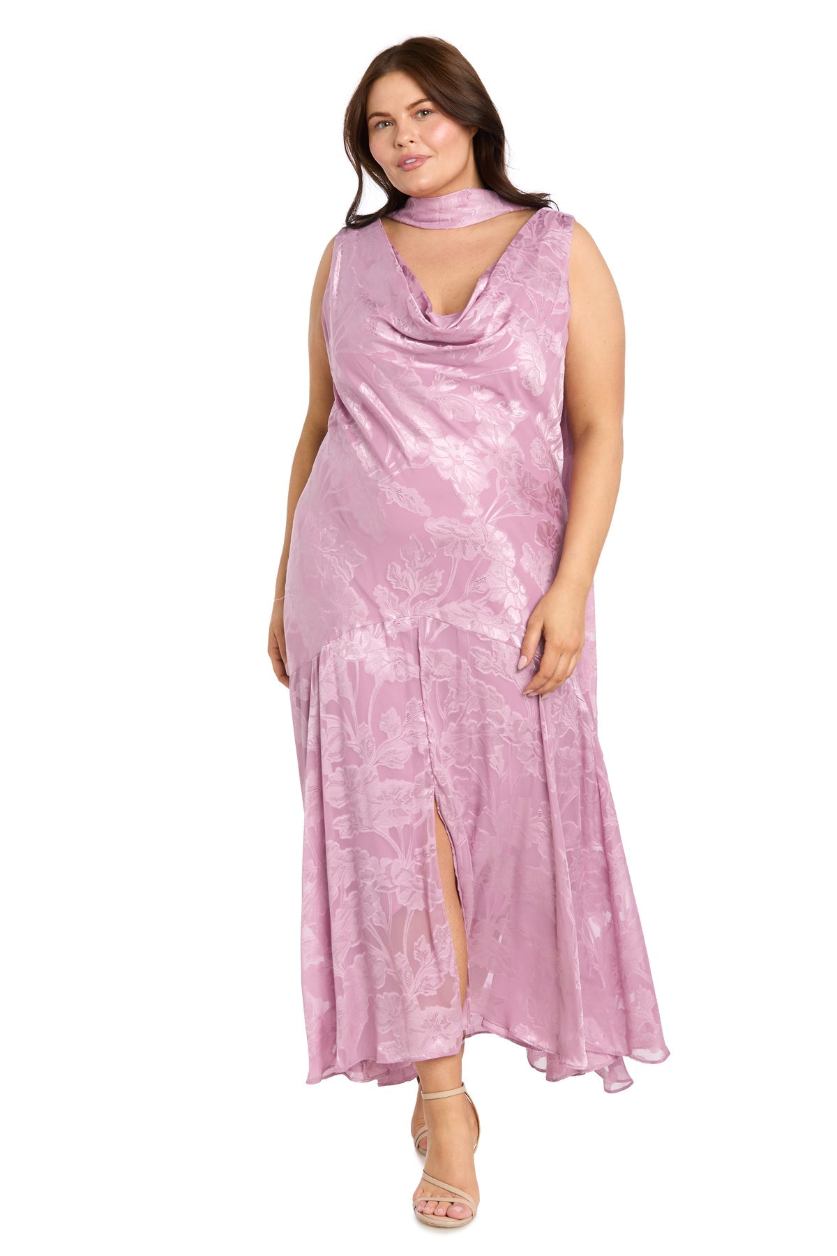 Cowl Neck Tea-Length Floral Chiffon Formal A-Line Plus Size Dress R&M Richards 5135W