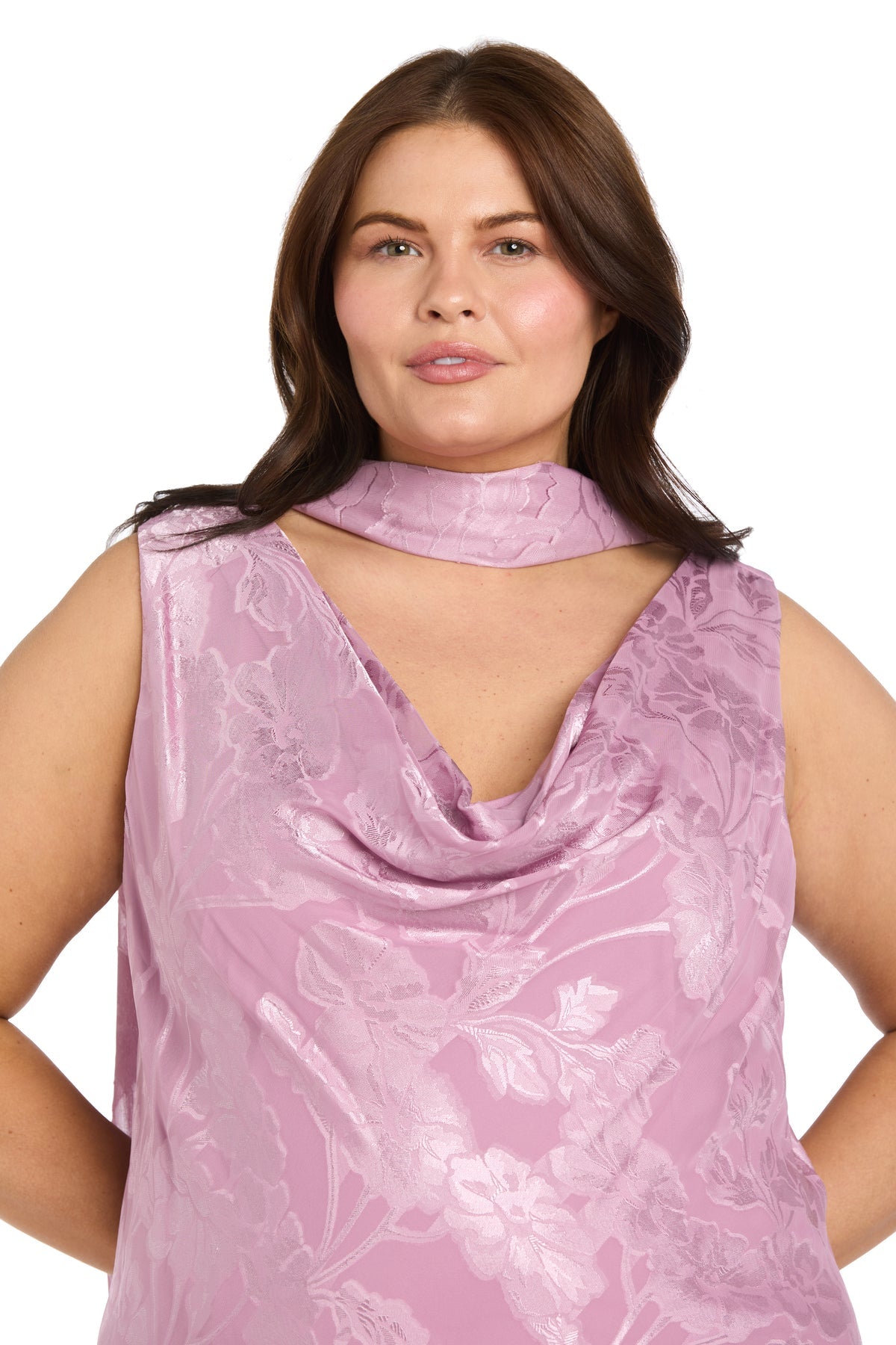 Cowl Neck Tea-Length Floral Chiffon Formal A-Line Plus Size Dress R&M Richards 5135W