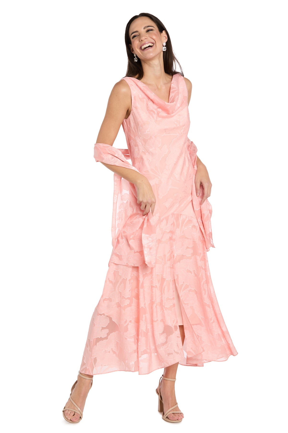 Cowl Neck Sleeveless Maxi Dress by R&M Richards 5135P in Apricot