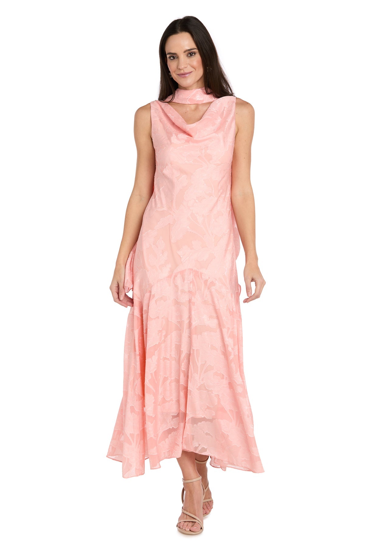 Cowl Neck Sleeveless Maxi Dress by R&M Richards 5135P in Apricot