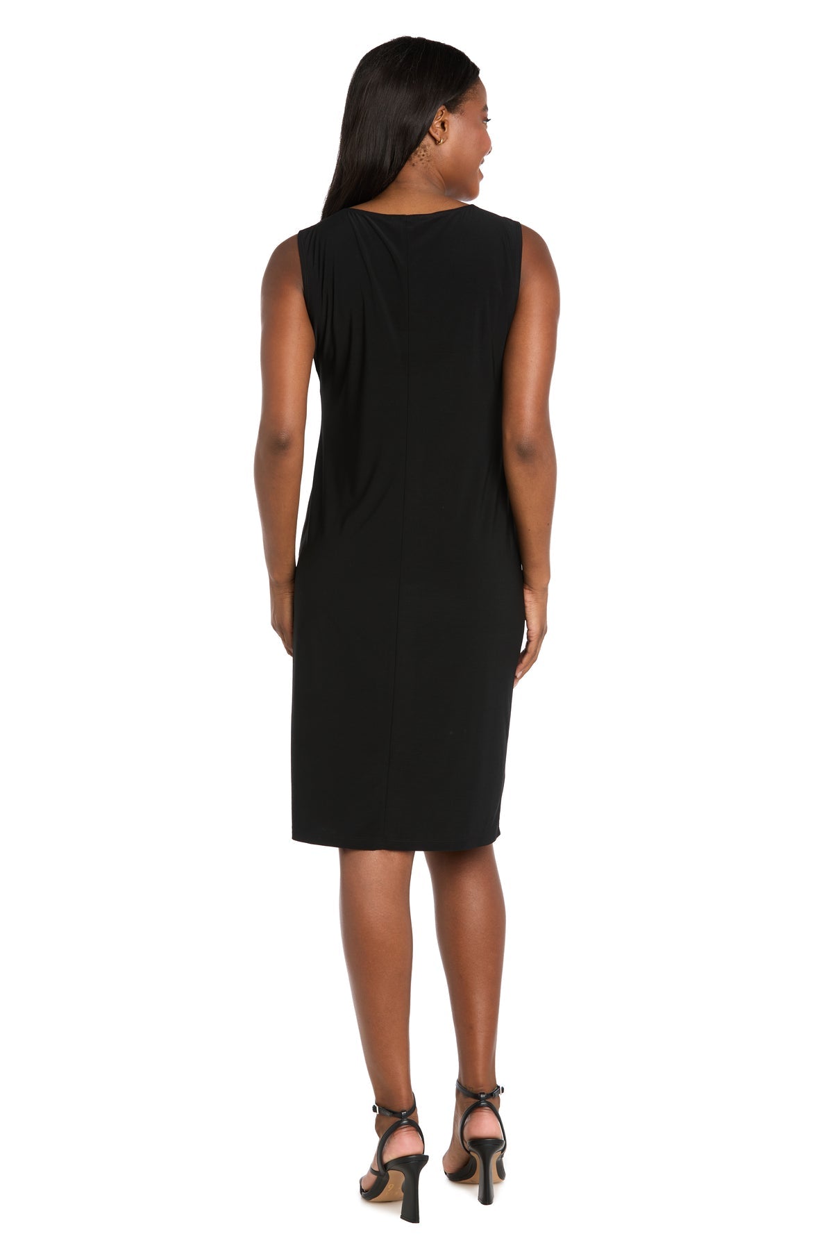 Collared Knee-Length Floral Jacket Dress by R&M Richards 5149 in Black/Rose