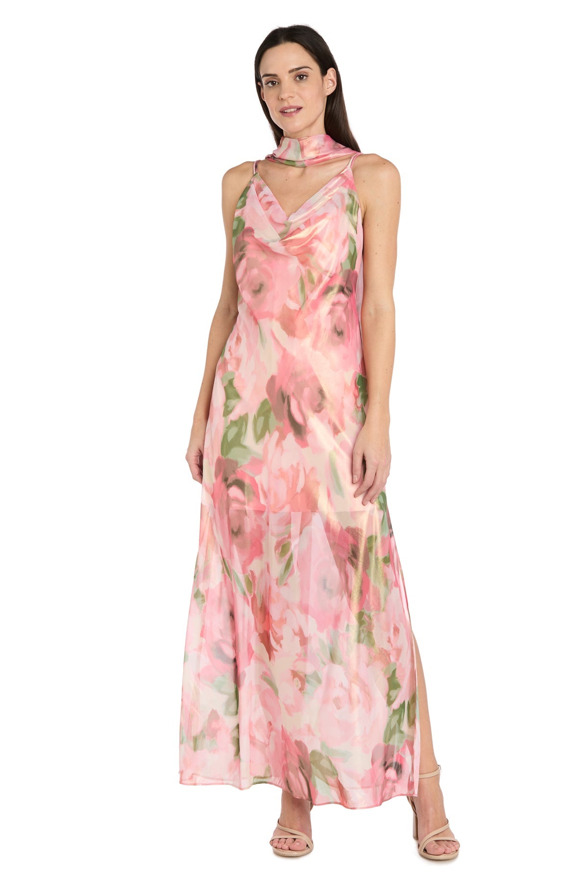 Cowl Floor-Length Chiffon Formal Sheath/Column R&M Richards 5156