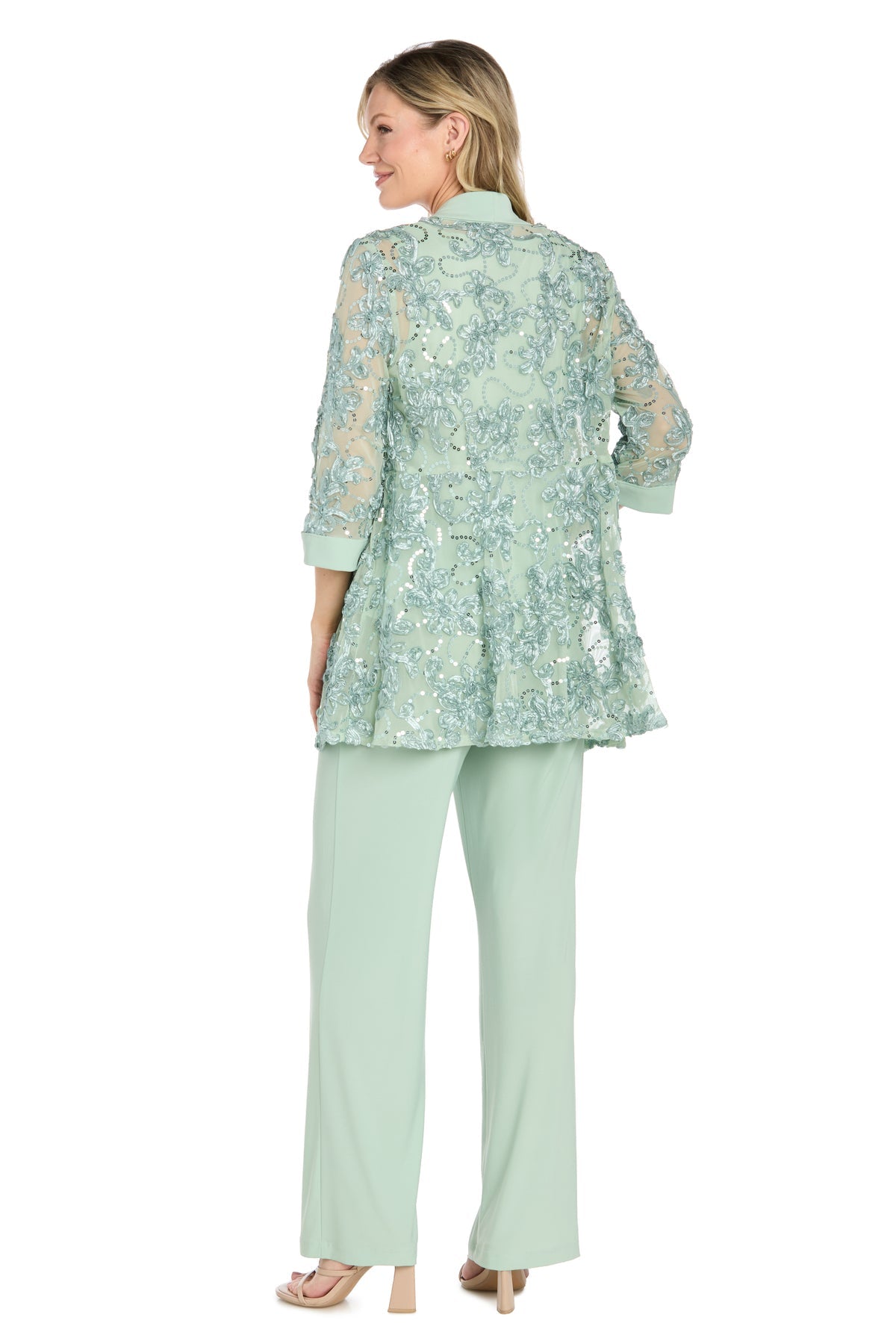 Square Floor-Length Mesh Formal Two-Piece Pant Suit - R&M Richards 5162