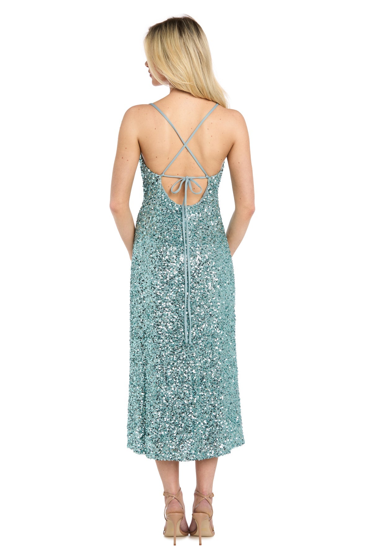 Sage Cowl Midi Sequin Cocktail Sheath Dress R&M Richards 5171