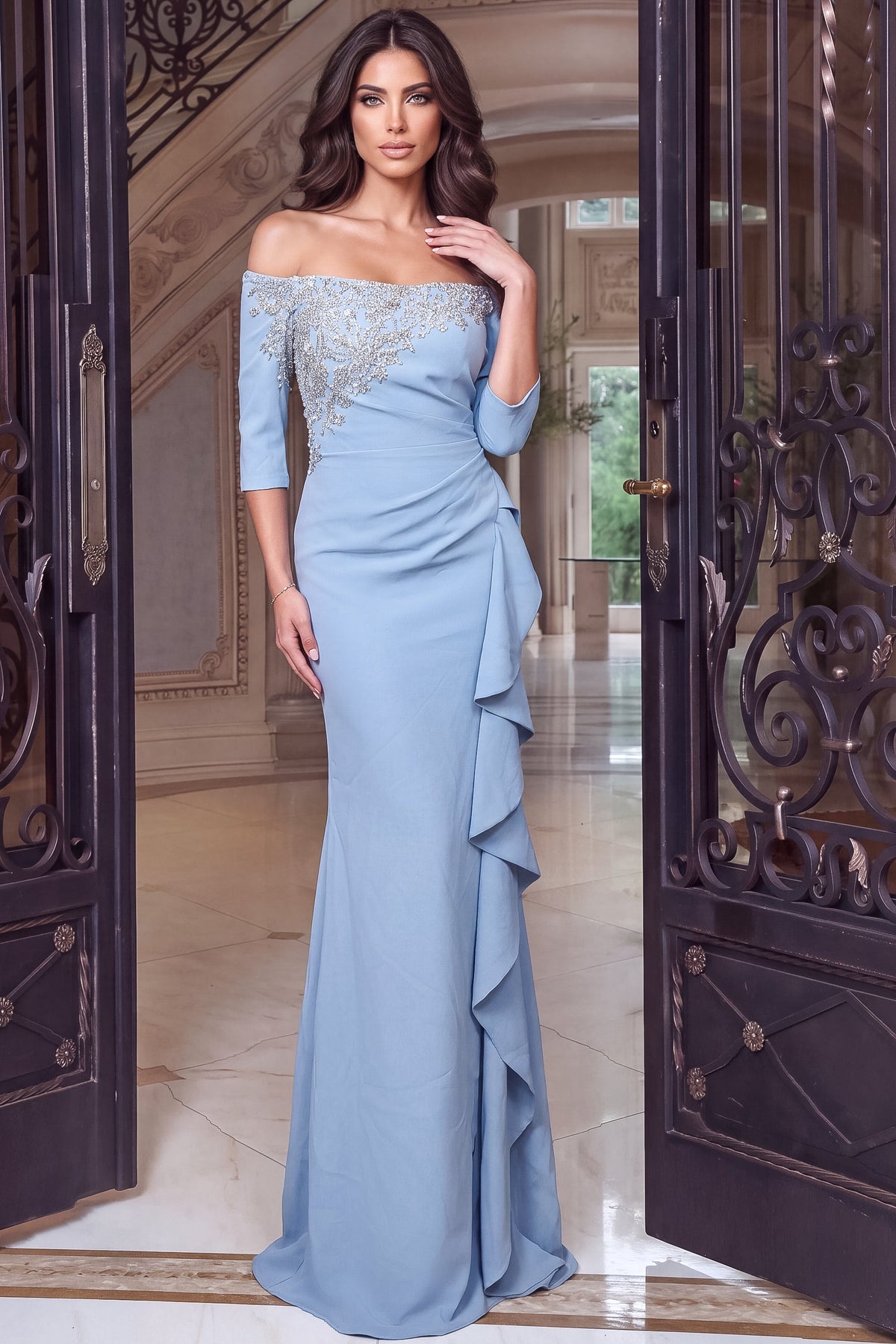 Off-the-Shoulder Floor-Length Crepe Formal Mermaid Jovani 51731