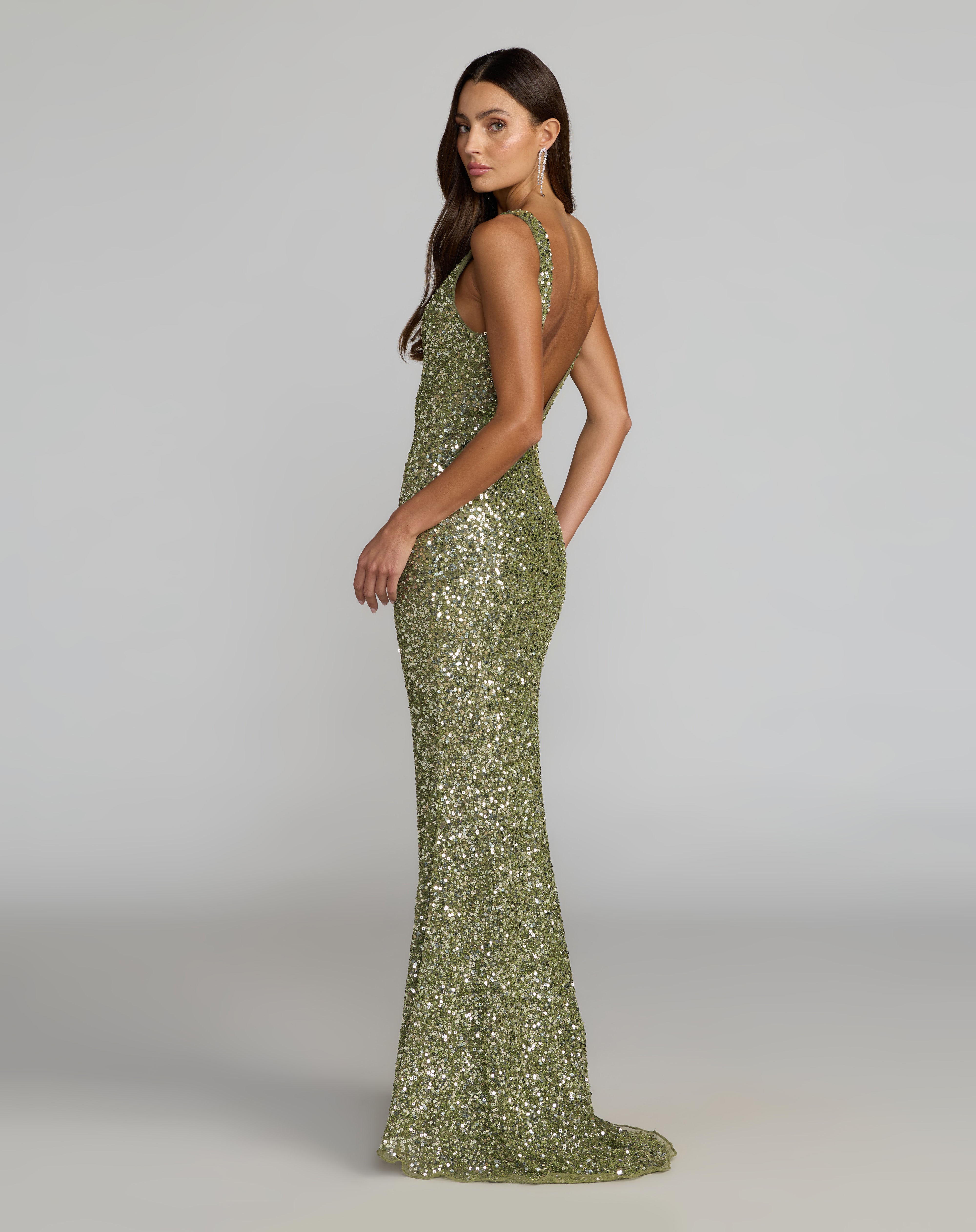 Crew/High-Neck Floor-Length Sequin Formal Mermaid Mac Duggal 5185