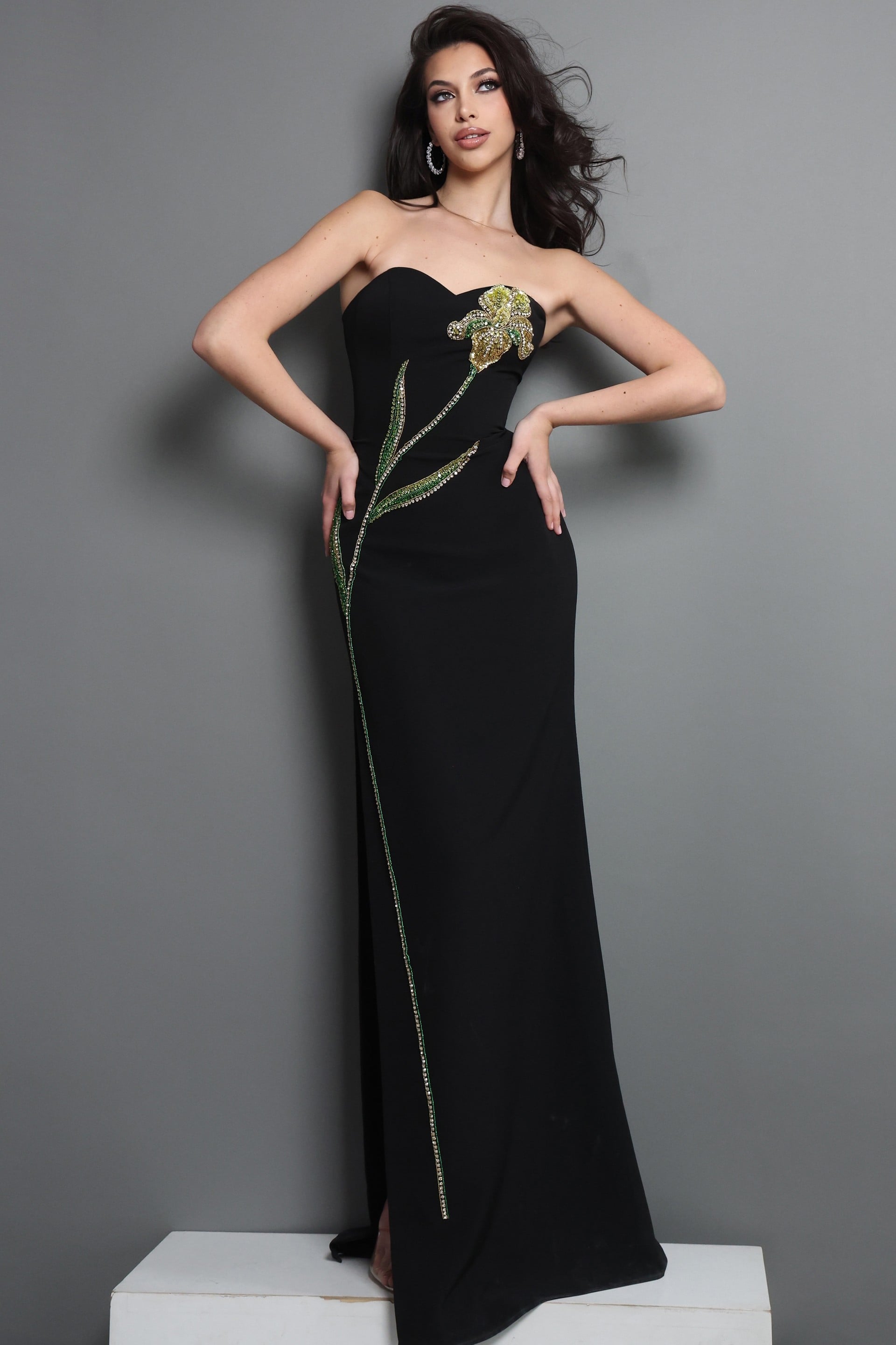 Strapless Curved Neck Floor-Length Jersey Evening Sheath Jovani 51902
