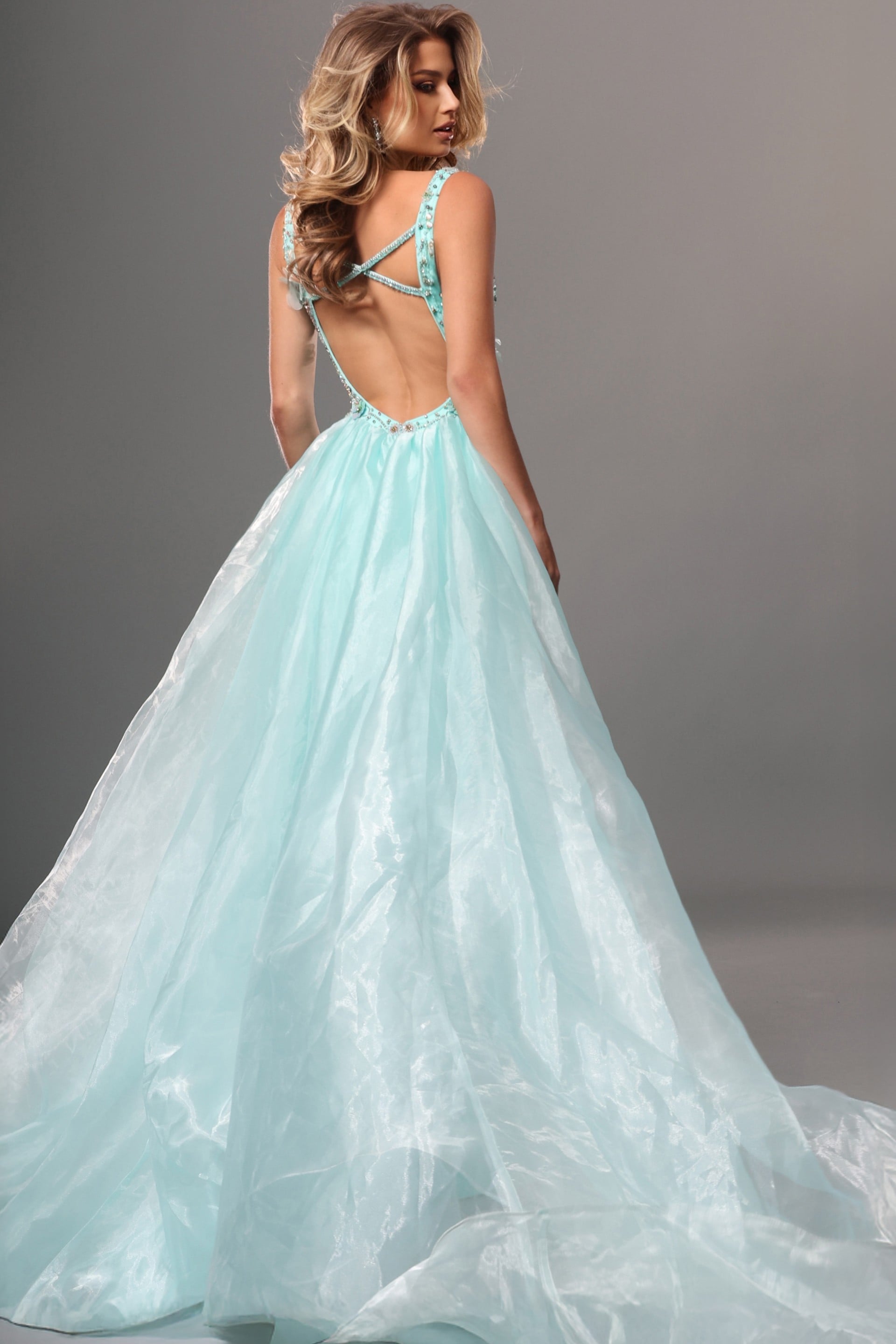 V-Neck Floor-Length Tulle Prom Sheath Jovani 51918