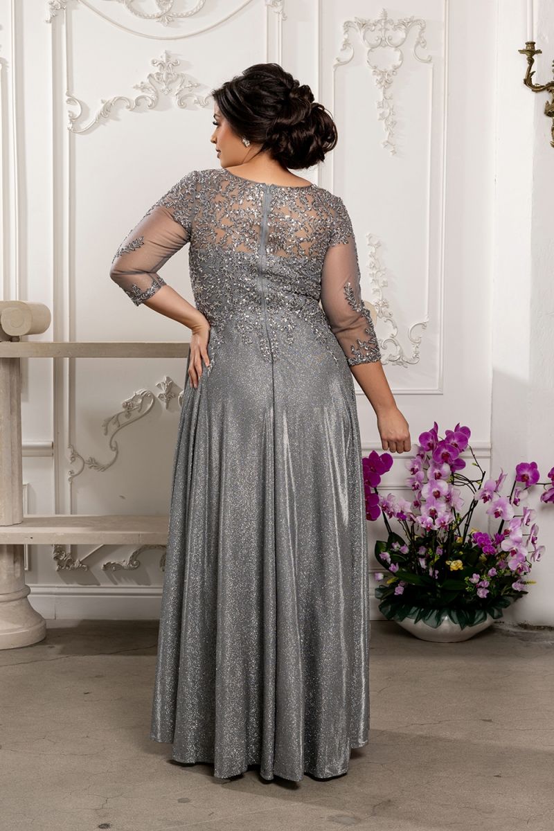 V-Neck Floor-Length Mesh Evening Gown A-Line May Queen MQ2227