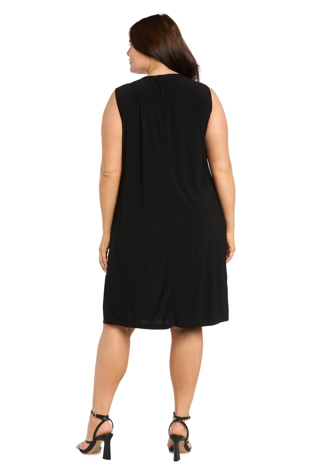 Shawl Collar Knee-Length Floral Jacket Dress by R&M Richards 5209W in Black/Blush