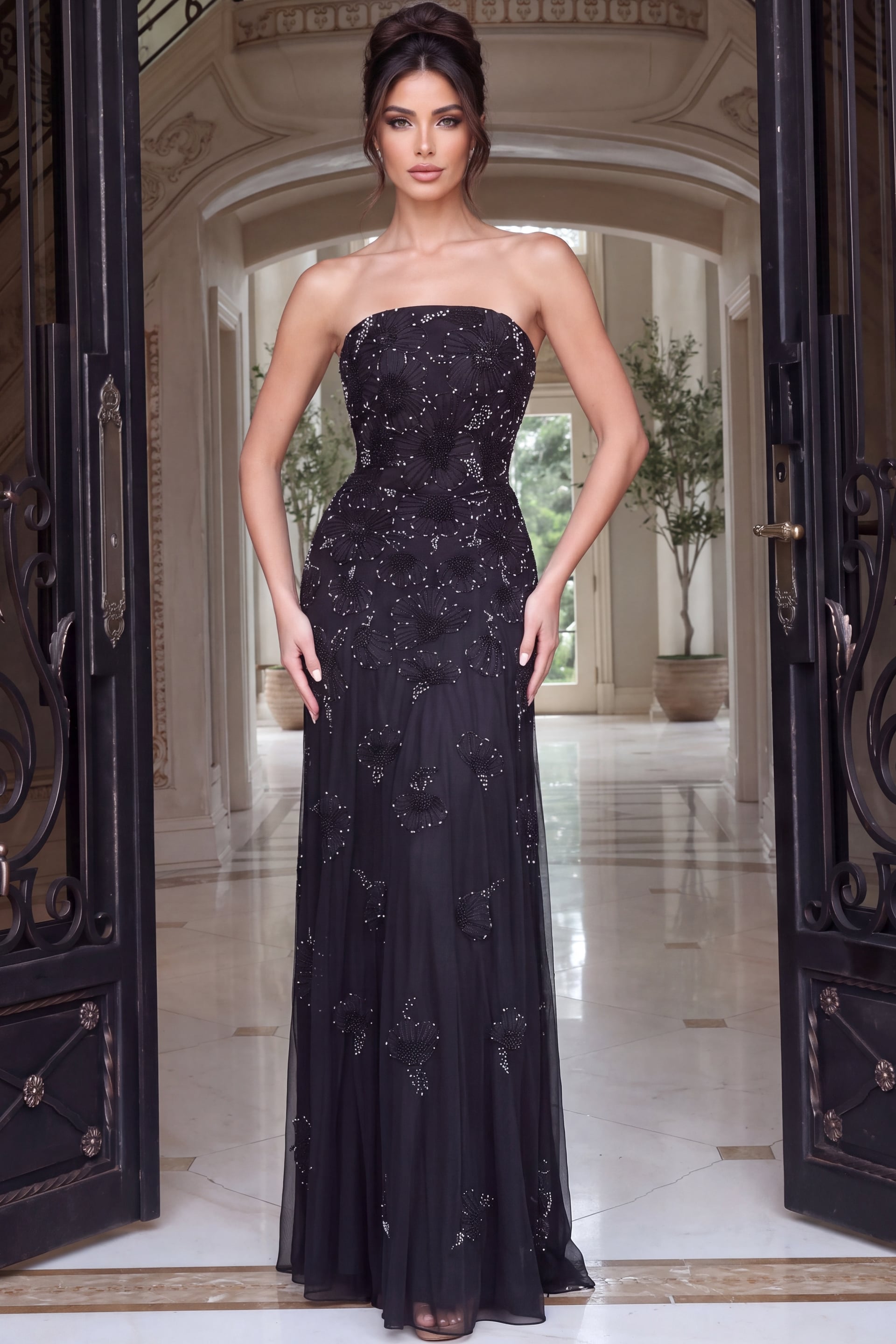 Strapless Curved Neck Floor-Length Tulle Prom Mermaid Jovani 52510