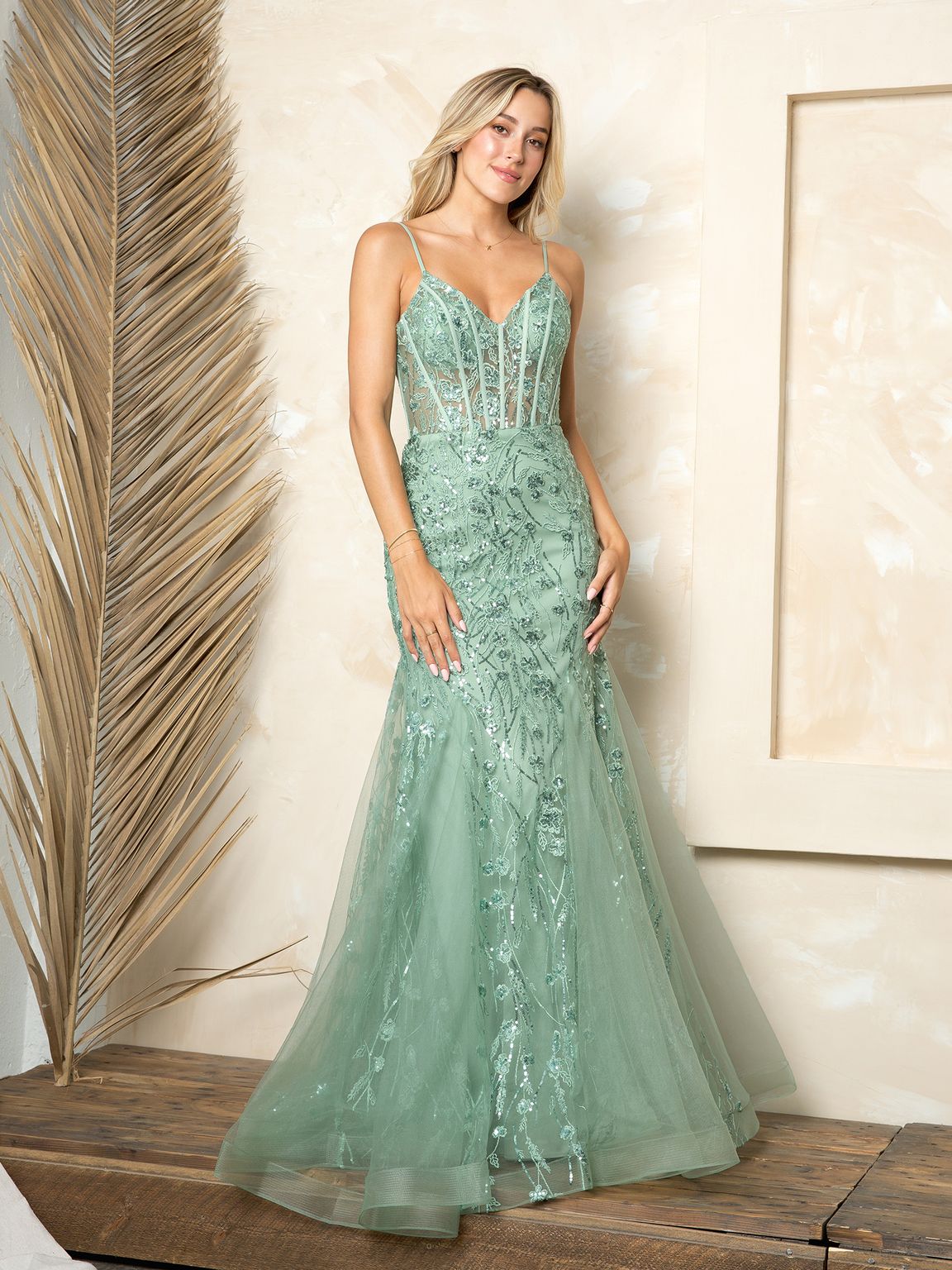 Prom Dresses Long Lace Formal Prom Dress Sage