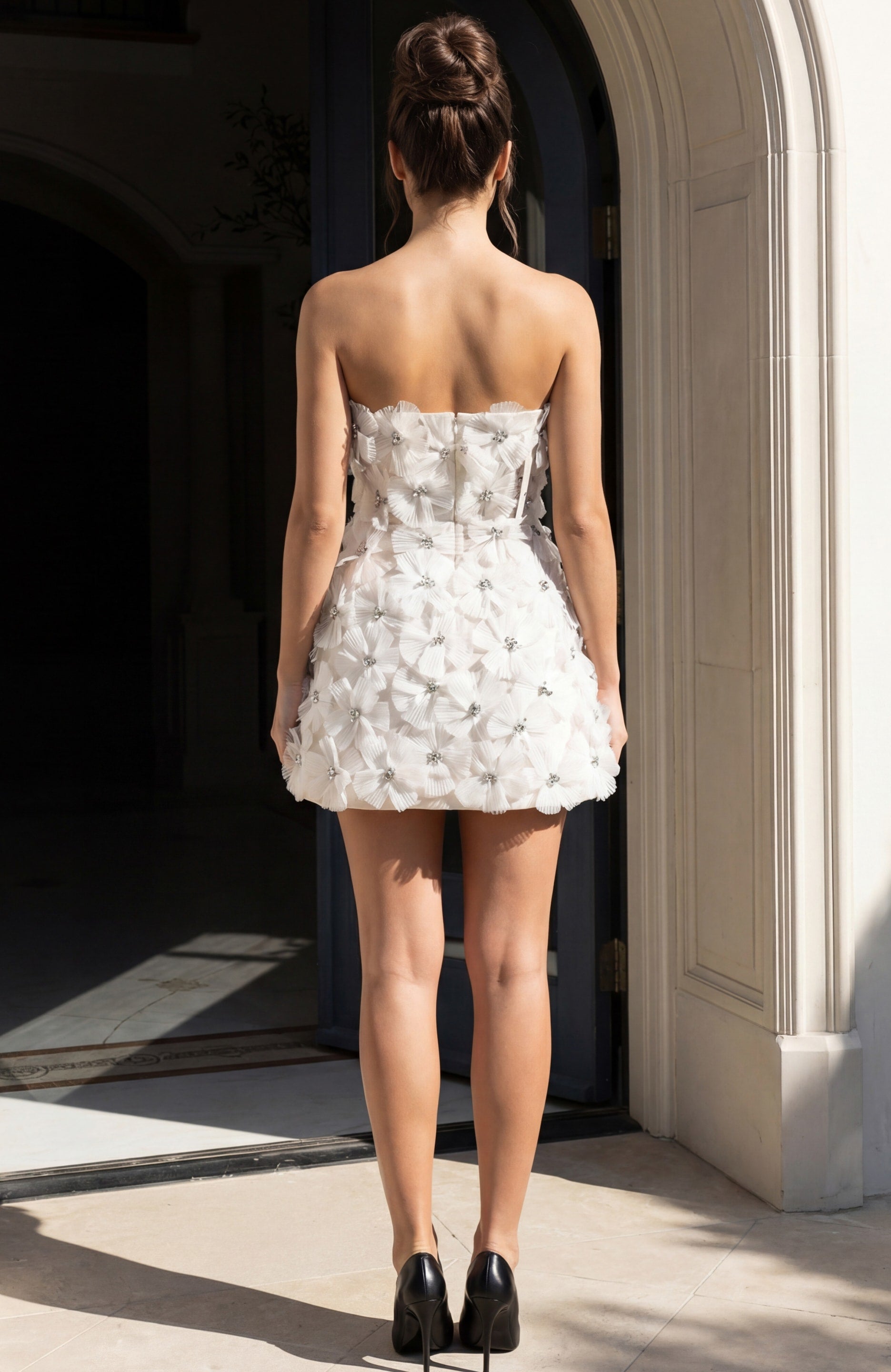 Ivory Sweetheart Mini Tulle Wedding 3D Floral Applique Dress Jovani 52559