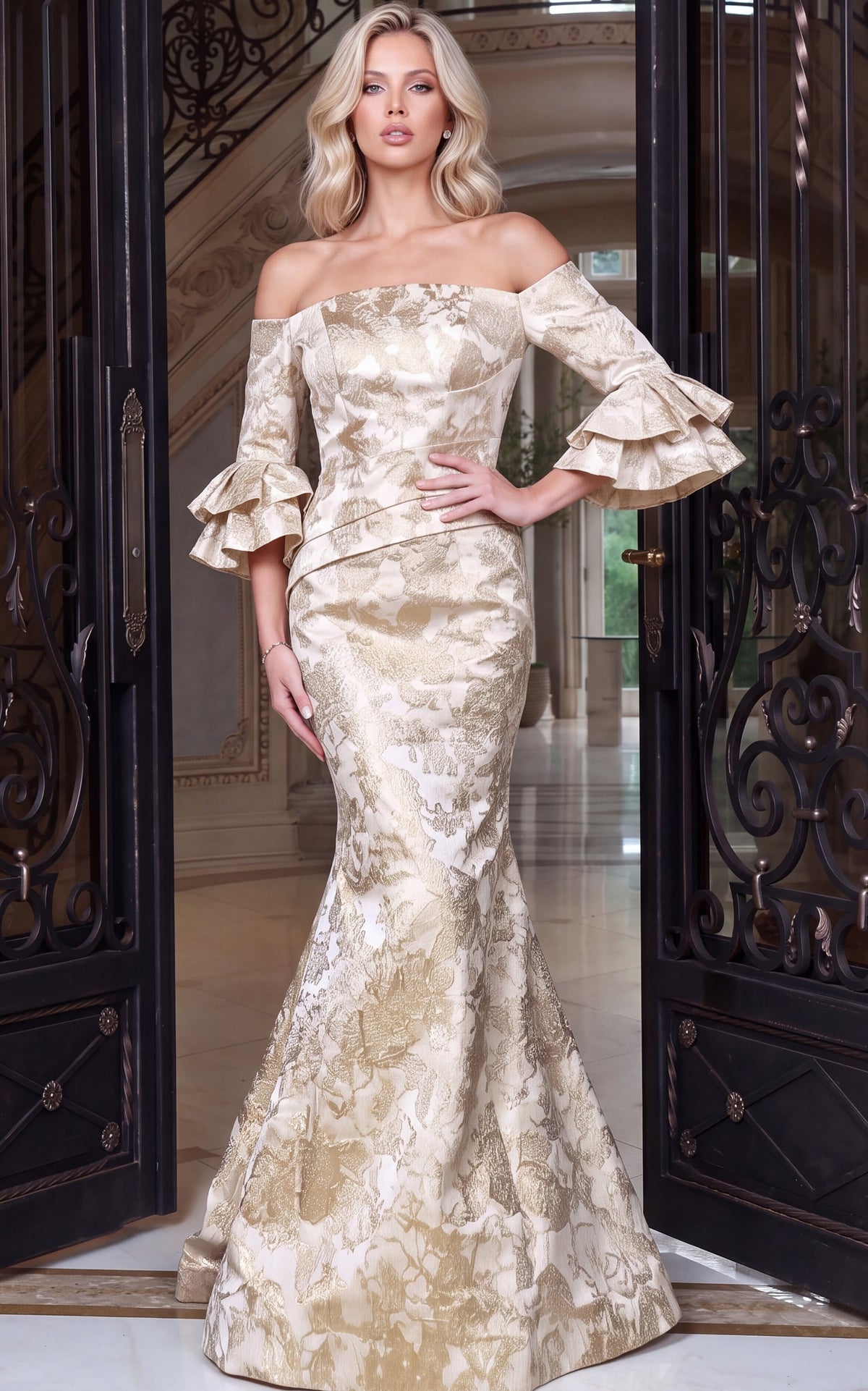 Off-the-Shoulder Floor-Length Satin Formal Mermaid Jovani 52823