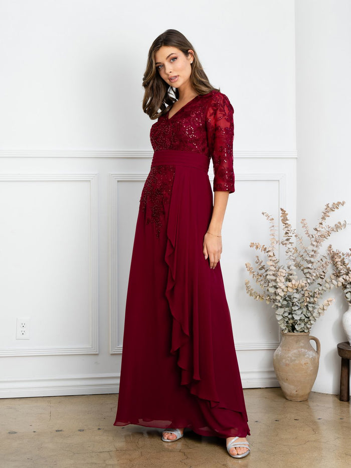 Mother of the Bride Dresses Pleated Long Mother of the Bride Formal Dress Burgundy