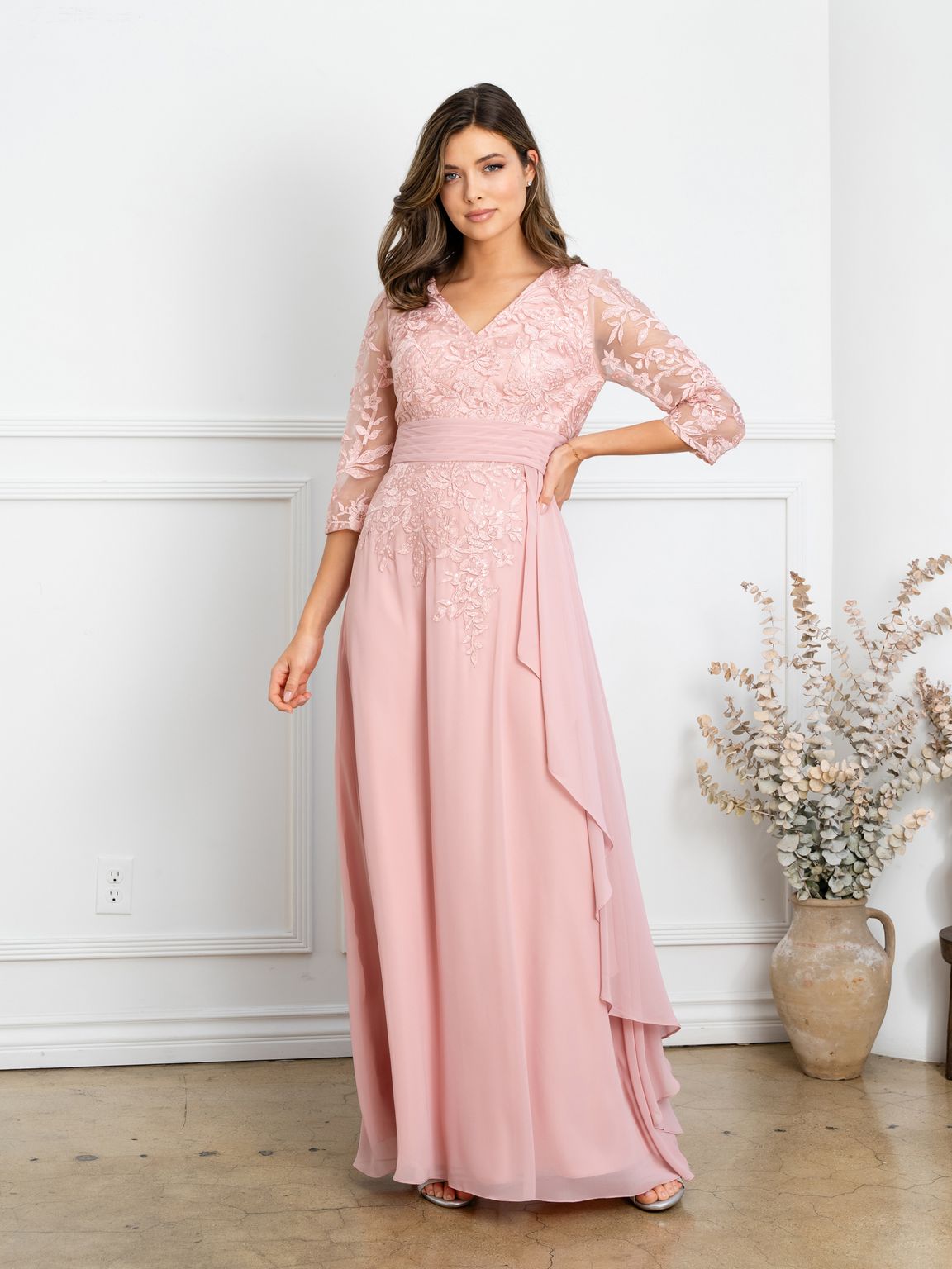 Mother of the Bride Dresses Pleated Long Mother of the Bride Formal Dress Dusty Rose