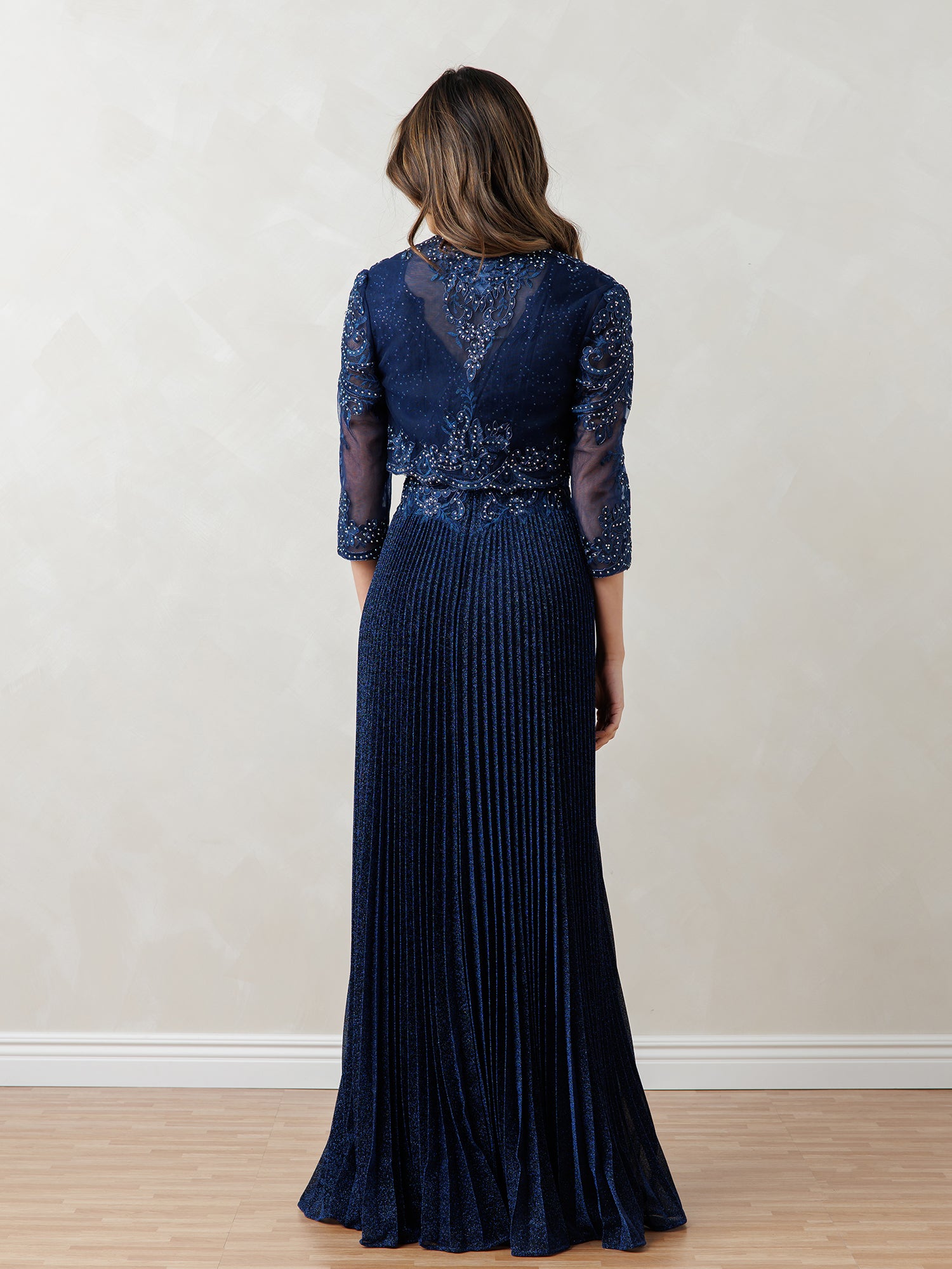 Mother of the Bride Dresses Long Two Piece Mother of the Bride Pleated Dress Navy